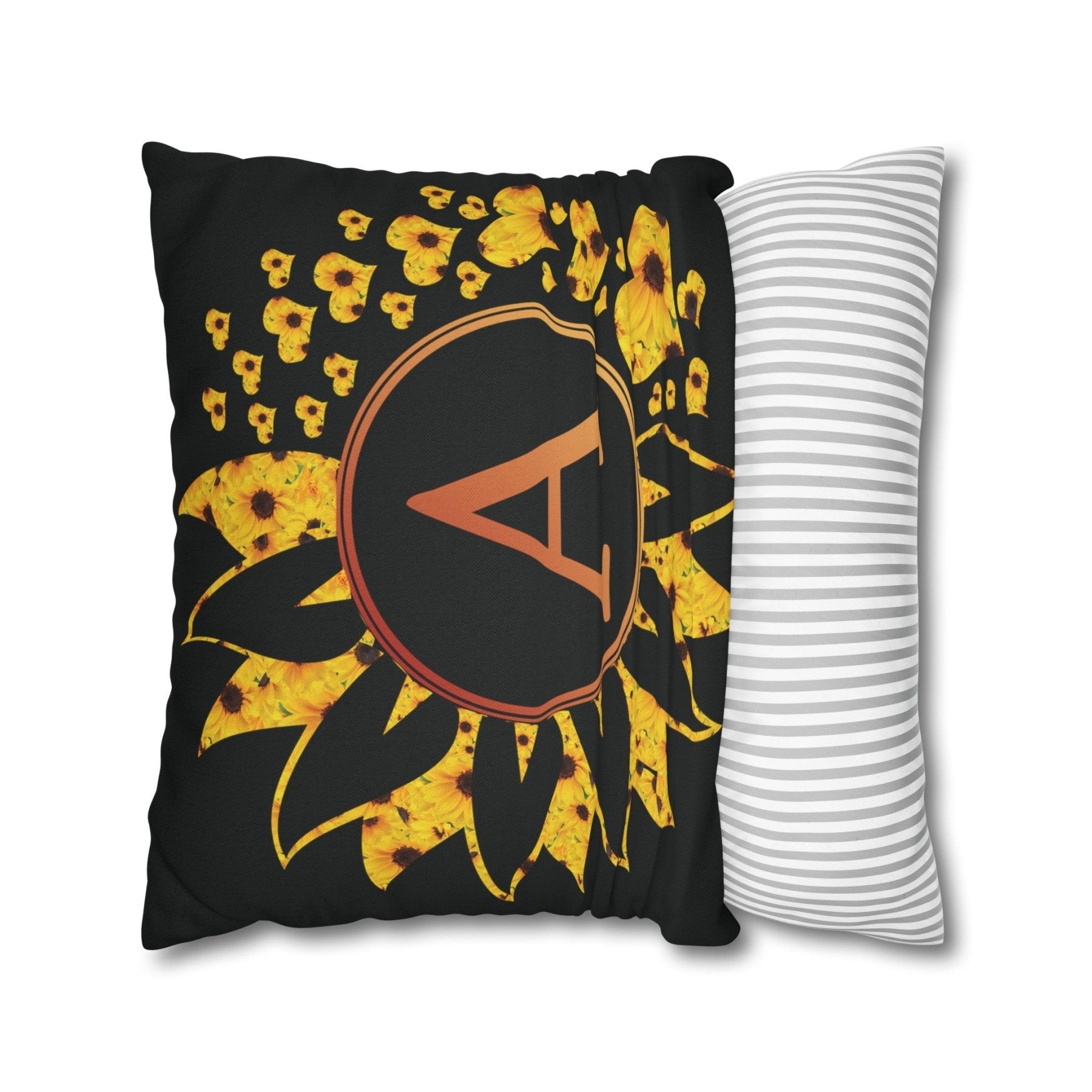 Sunflower & Hearts Monogram Throw Pillow Cover, Throw Pillow Case, Black Case, Qty 1, (Sunflower-A) - Janlyn's Crafts