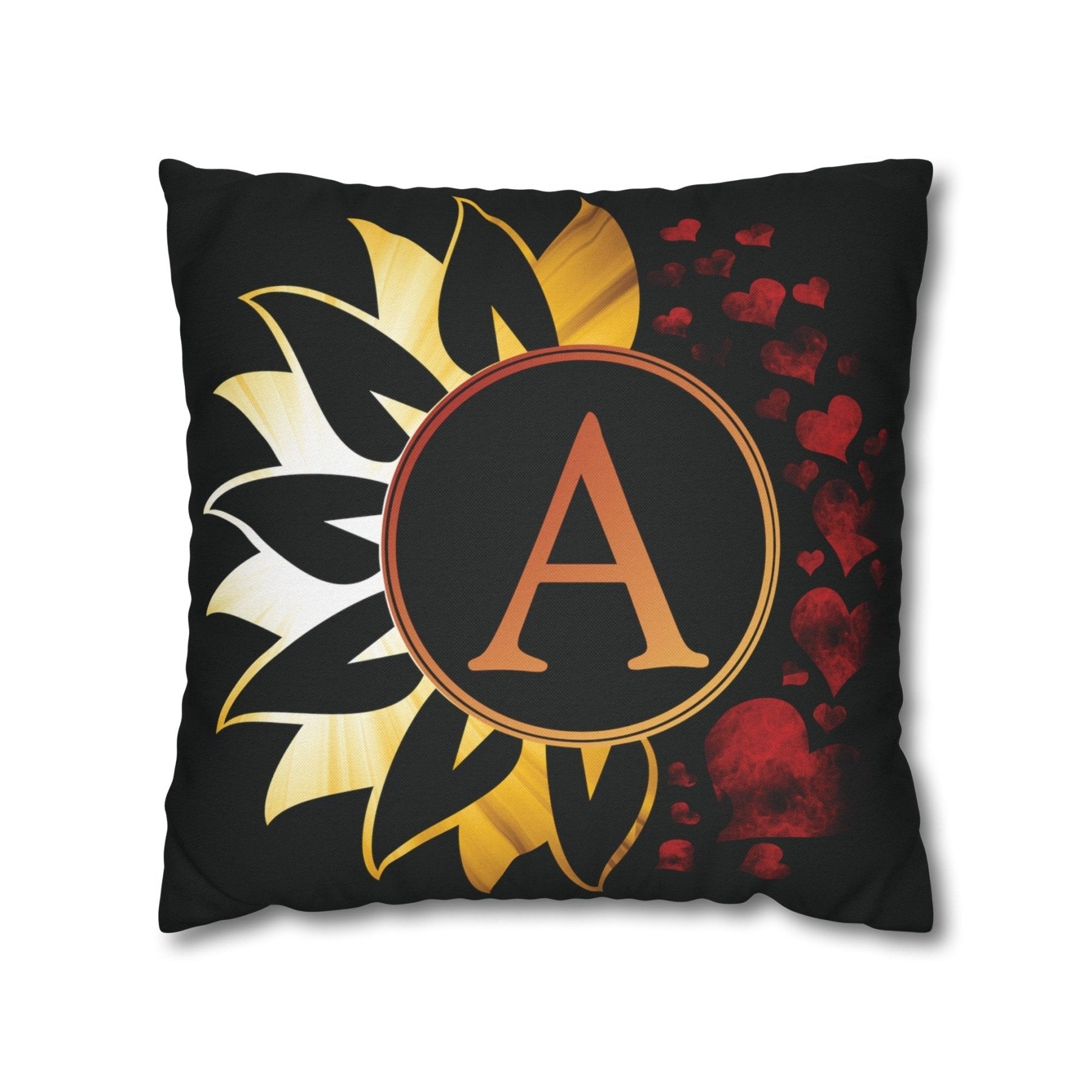 Sunflower & Hearts Monogram Throw Pillow Cover, Throw Pillow Case, Black Case, Qty 1, (Sunray-A) - Janlyn's Crafts