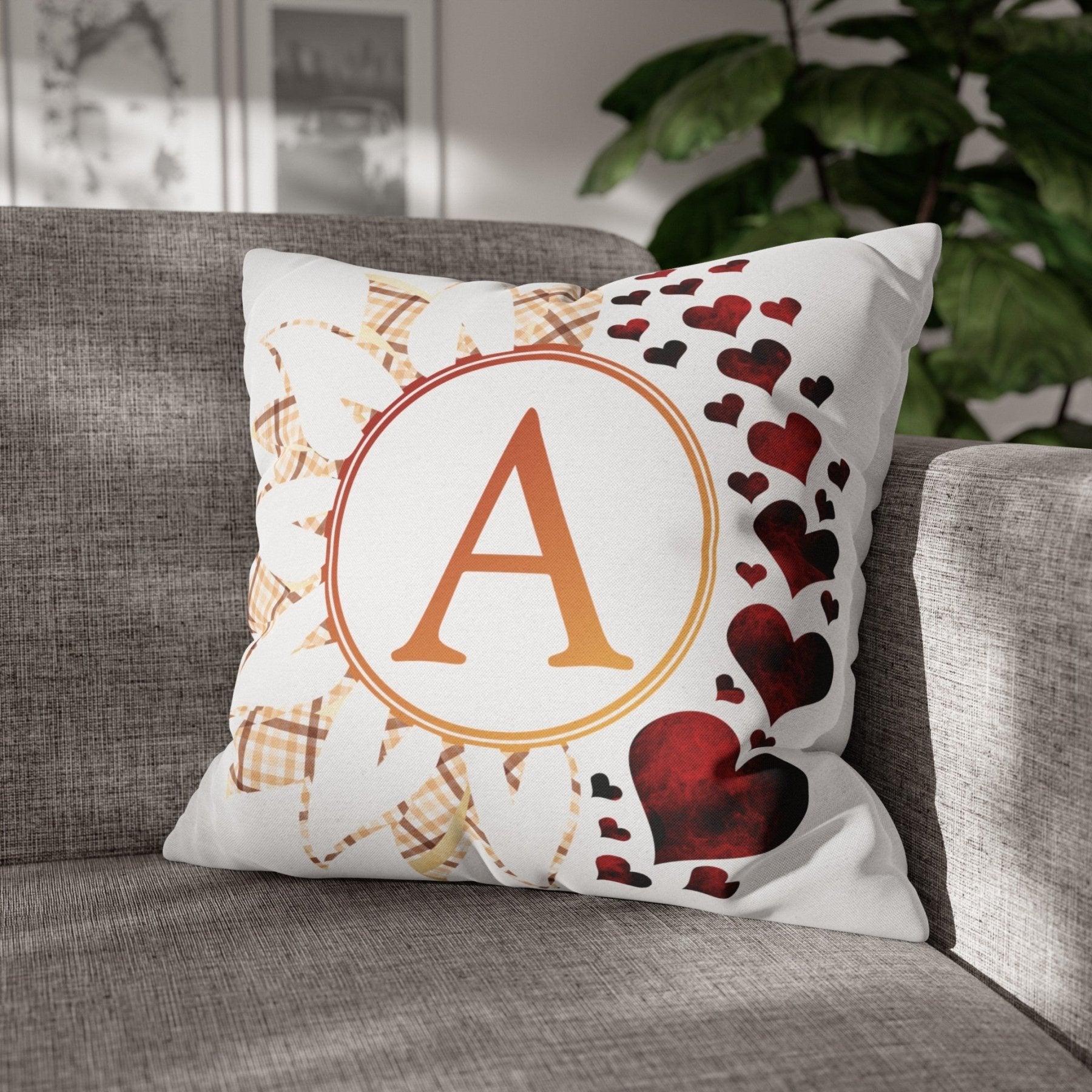 Sunflower & Hearts Monogram Throw Pillow Cover, Throw Pillow Case, Qty 1, (Plaid-A) - Janlyn's Crafts