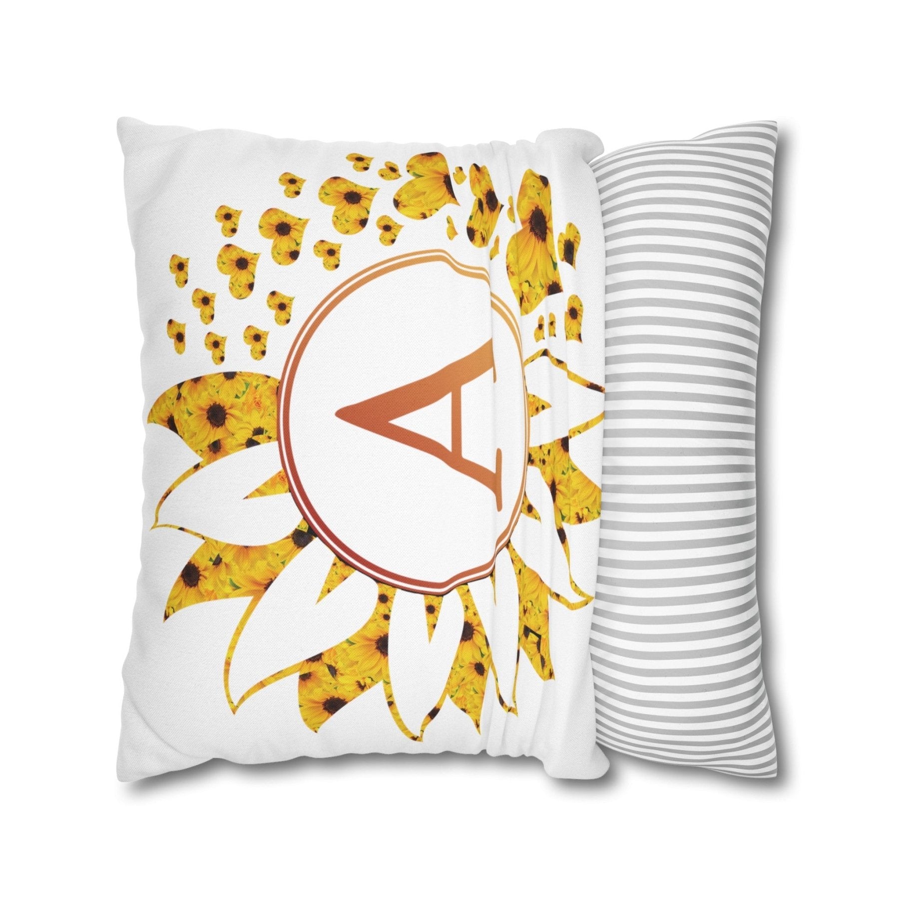 Sunflower & Hearts Monogram Throw Pillow Cover, Throw Pillow Case, Qty 1, (Sunflower-A) - Janlyn's Crafts