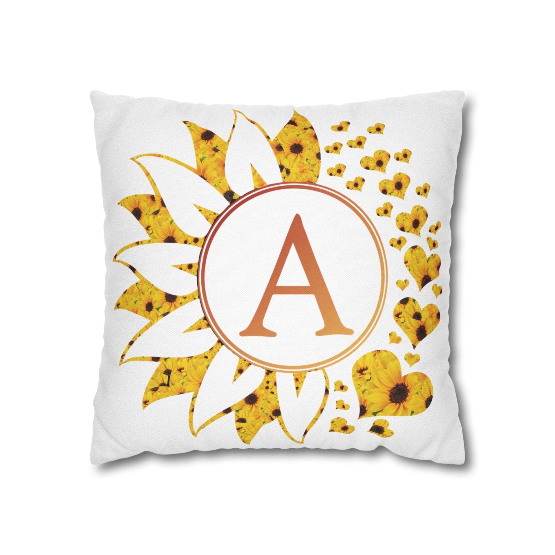 Sunflower & Hearts Monogram Throw Pillow Cover, Throw Pillow Case, Qty 1, (Sunflower-A) - Janlyn's Crafts