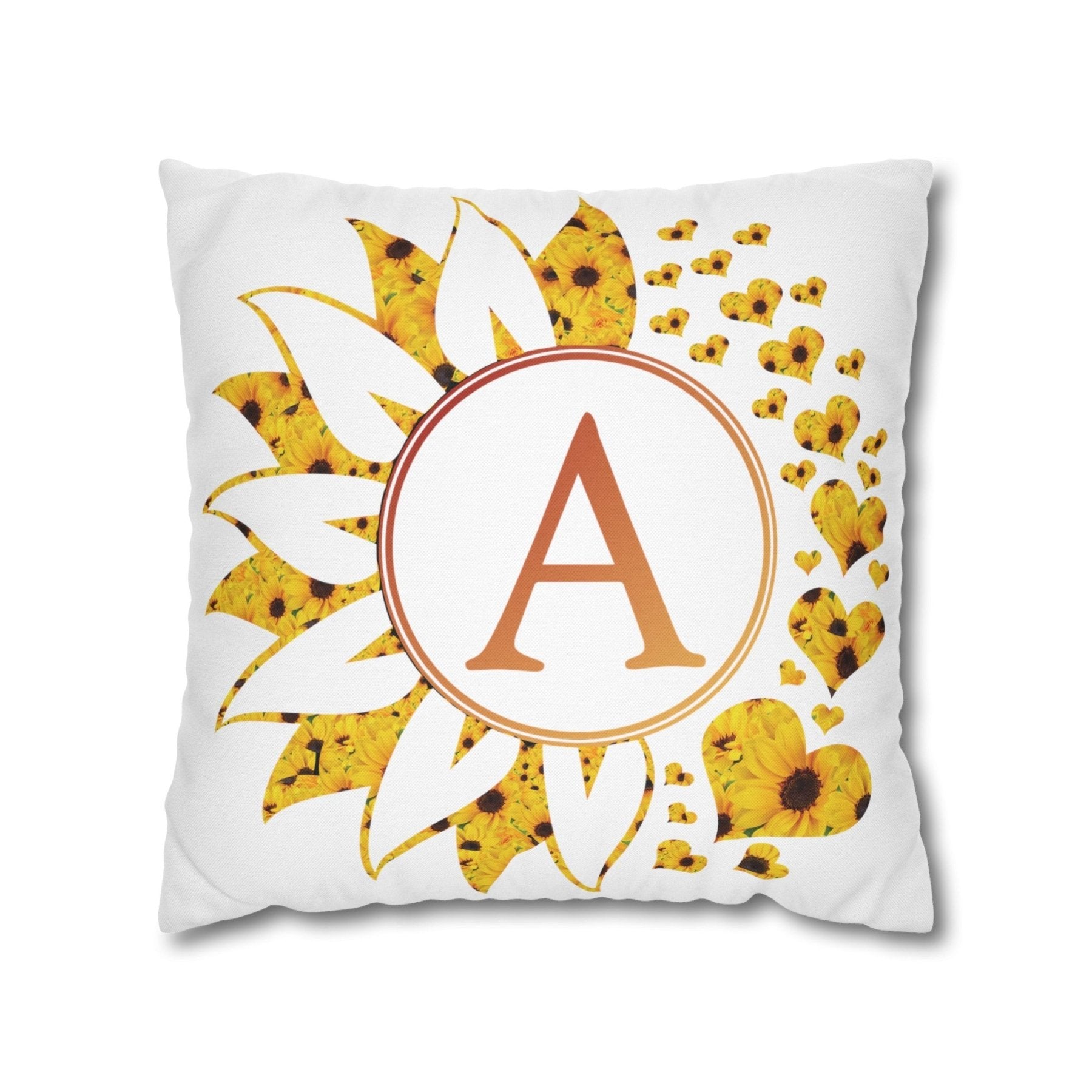 Sunflower & Hearts Monogram Throw Pillow Cover, Throw Pillow Case, Qty 1, (Sunflower-A) - Janlyn's Crafts