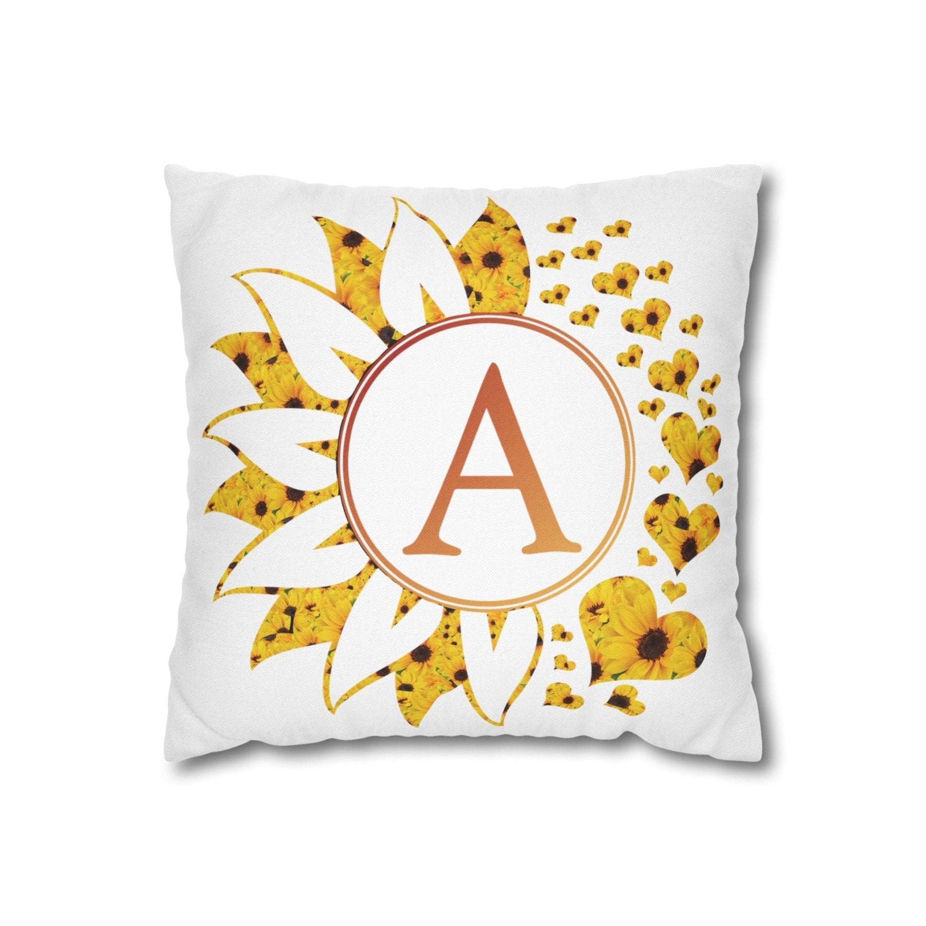 Sunflower & Hearts Monogram Throw Pillow Cover, Throw Pillow Case, Qty 1, (Sunflower-A) - Janlyn's Crafts