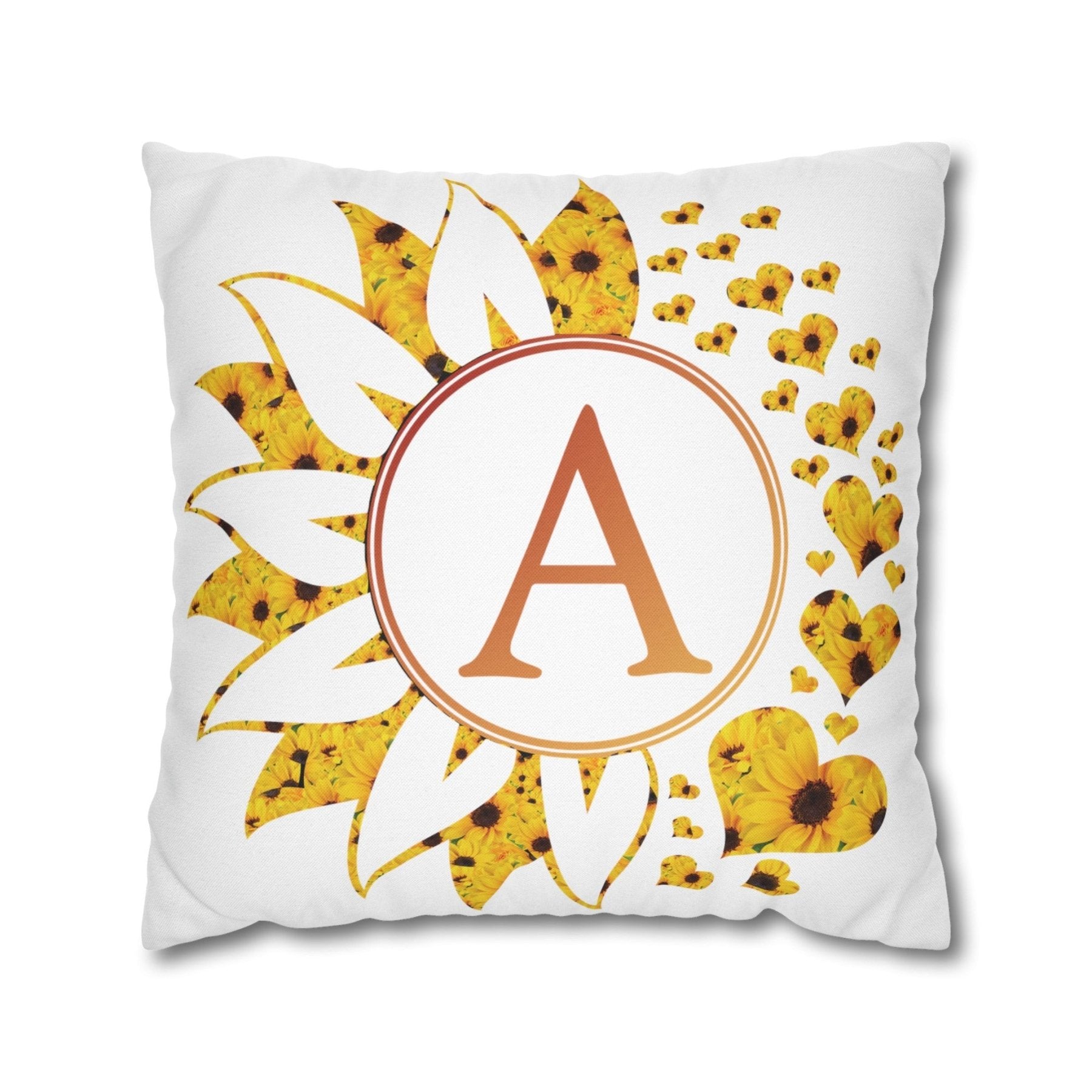 Sunflower & Hearts Monogram Throw Pillow Cover, Throw Pillow Case, Qty 1, (Sunflower-A) - Janlyn's Crafts