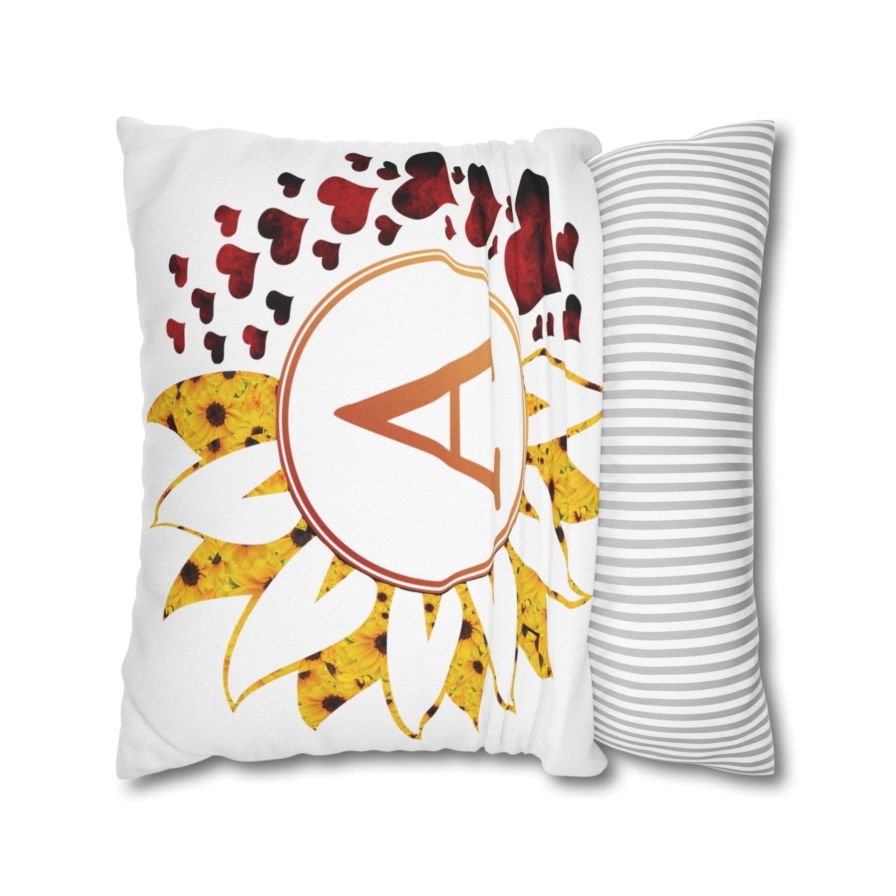 Sunflower & Hearts Monogram Throw Pillow Cover, Throw Pillow Case, Qty 1, (Sunflower&Hearts-A) - Janlyn's Crafts