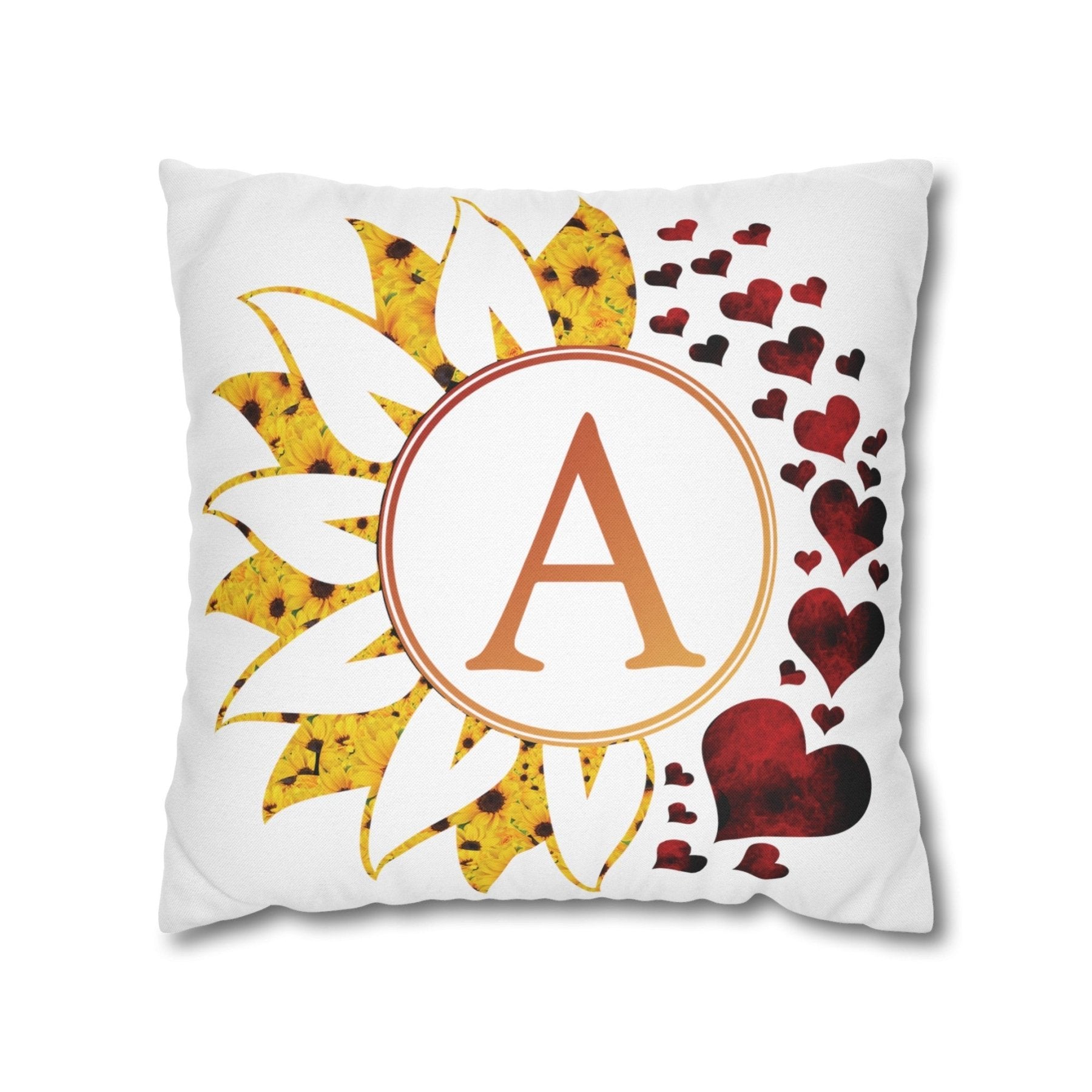 Sunflower & Hearts Monogram Throw Pillow Cover, Throw Pillow Case, Qty 1, (Sunflower&Hearts-A) - Janlyn's Crafts