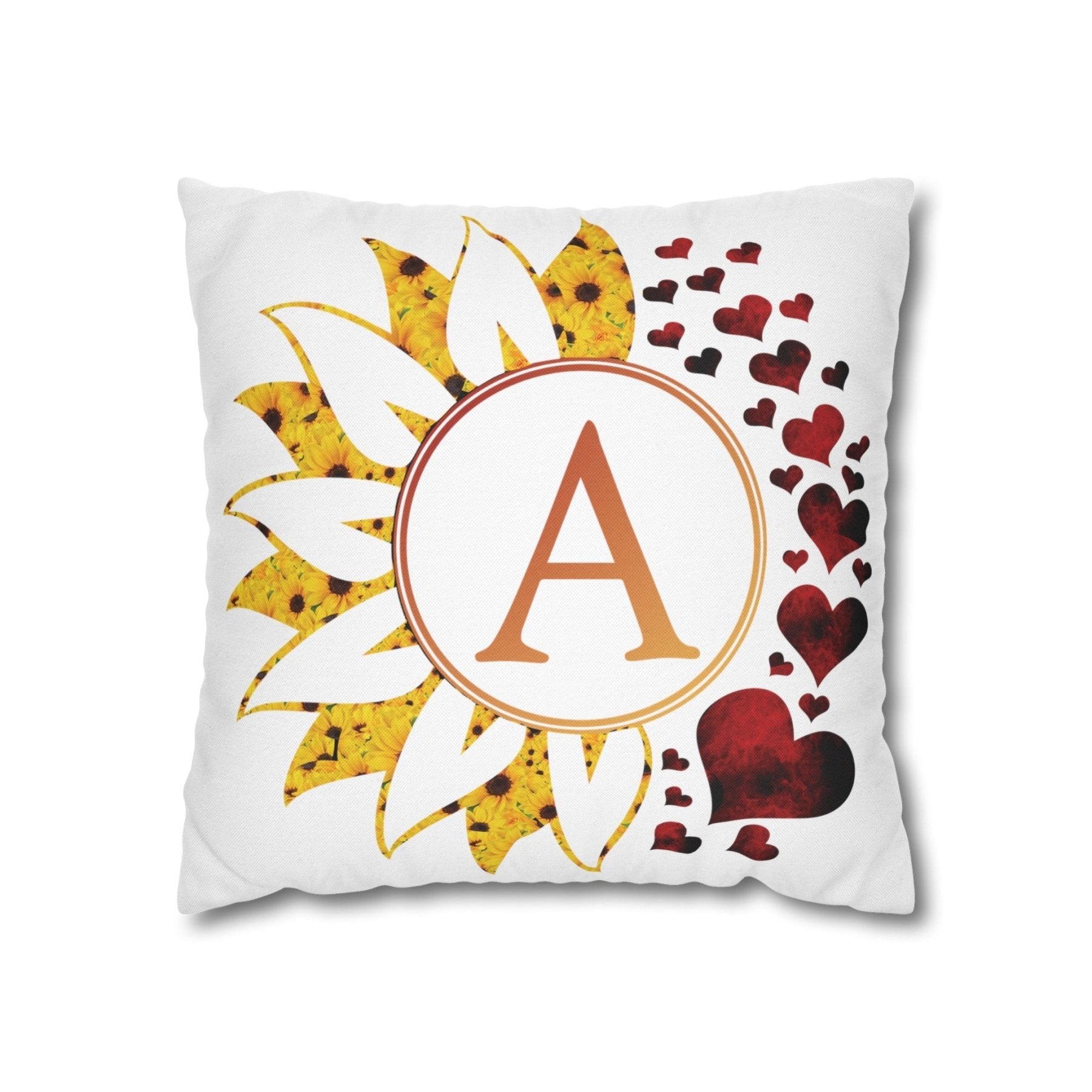 Sunflower & Hearts Monogram Throw Pillow Cover, Throw Pillow Case, Qty 1, (Sunflower&Hearts-A) - Janlyn's Crafts