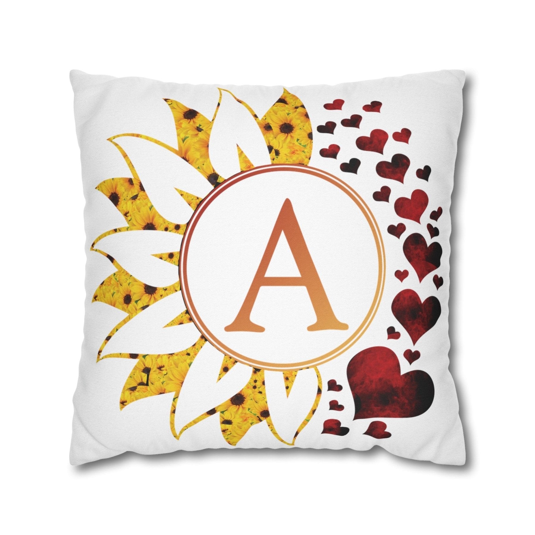 Sunflower & Hearts Monogram Throw Pillow Cover, Throw Pillow Case, Qty 1, (Sunflower&Hearts-A) - Janlyn's Crafts