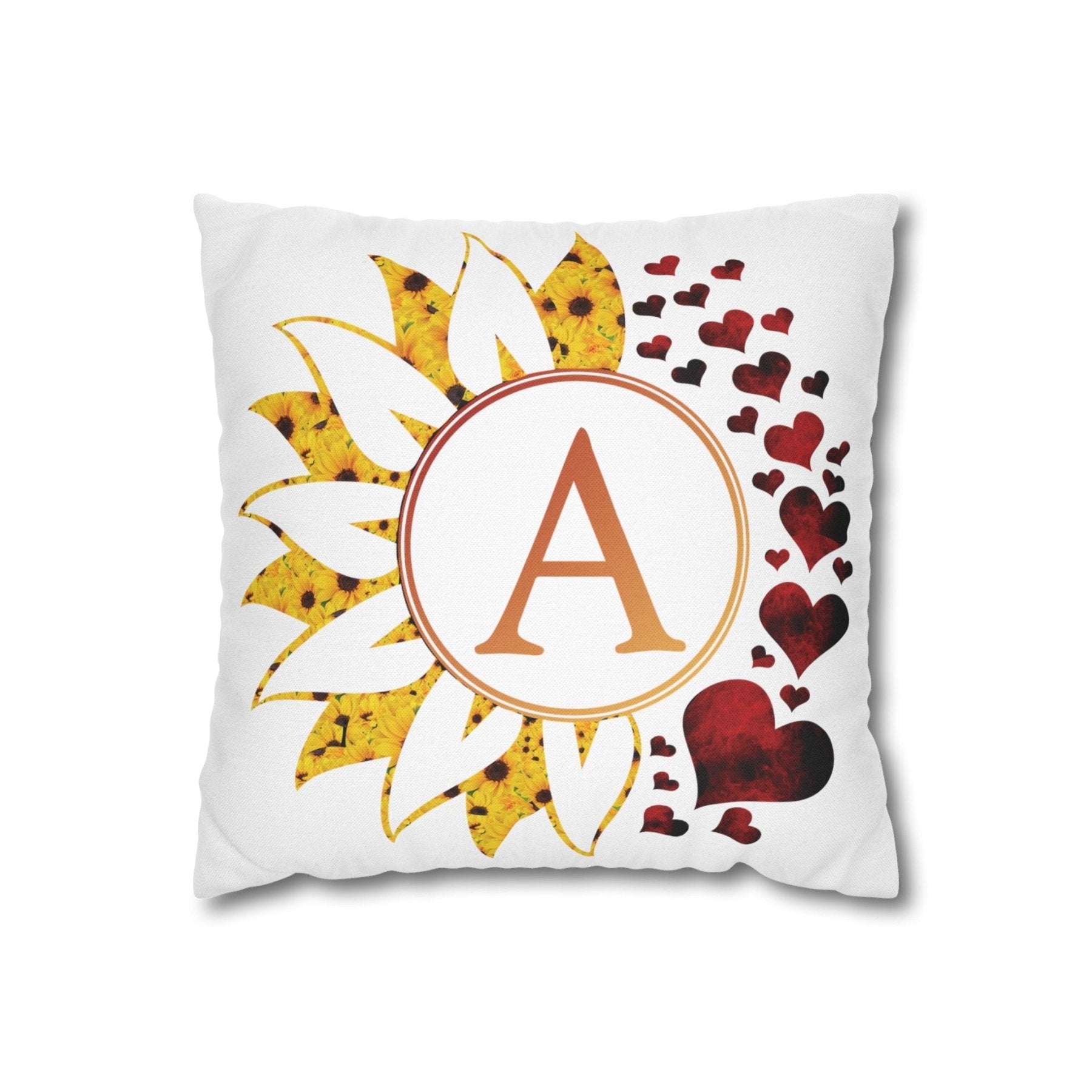 Sunflower & Hearts Monogram Throw Pillow Cover, Throw Pillow Case, Qty 1, (Sunflower&Hearts-A) - Janlyn's Crafts