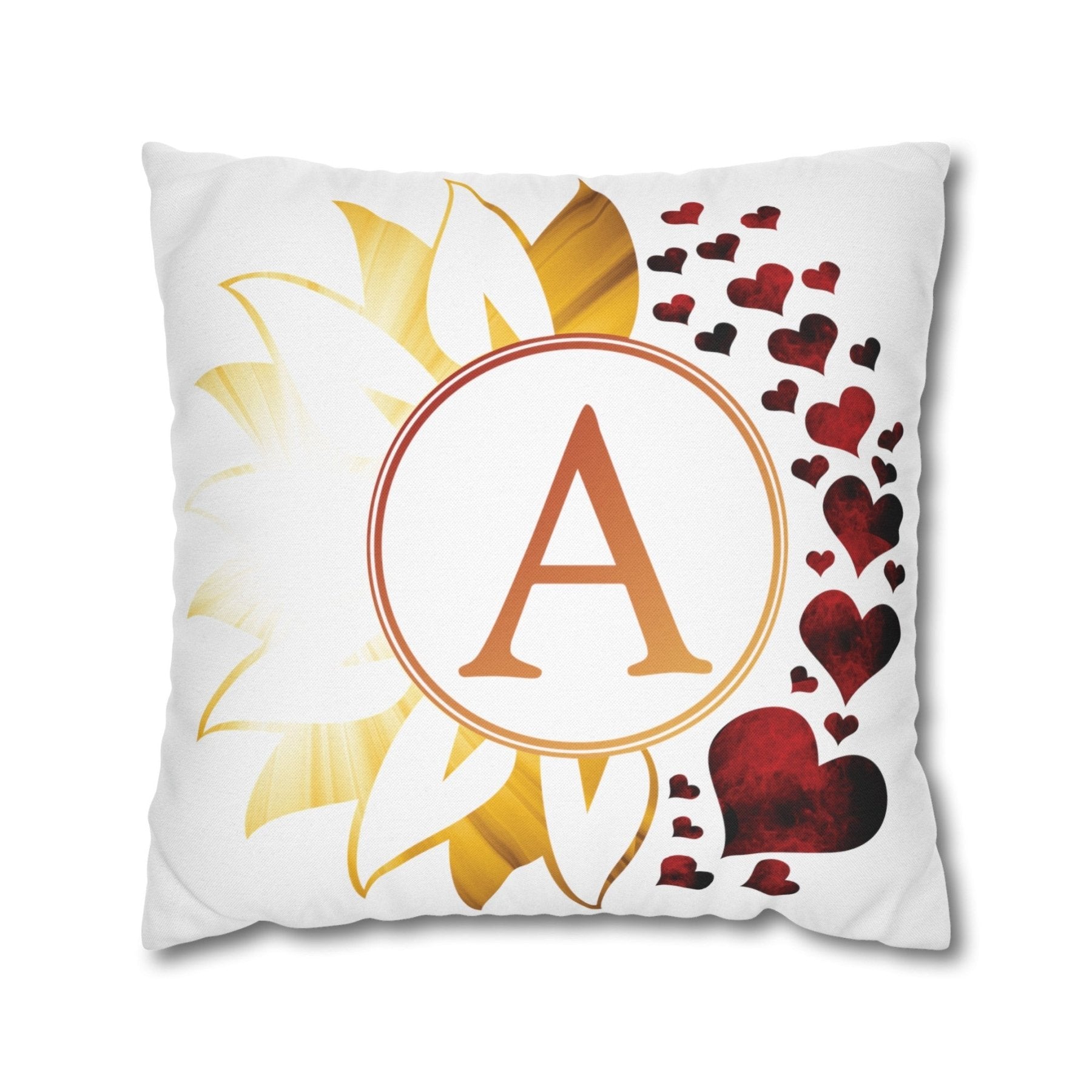 Sunflower & Hearts Monogram Throw Pillow Cover, Throw Pillow Case, Qty 1, (Sunray-A) - Janlyn's Crafts