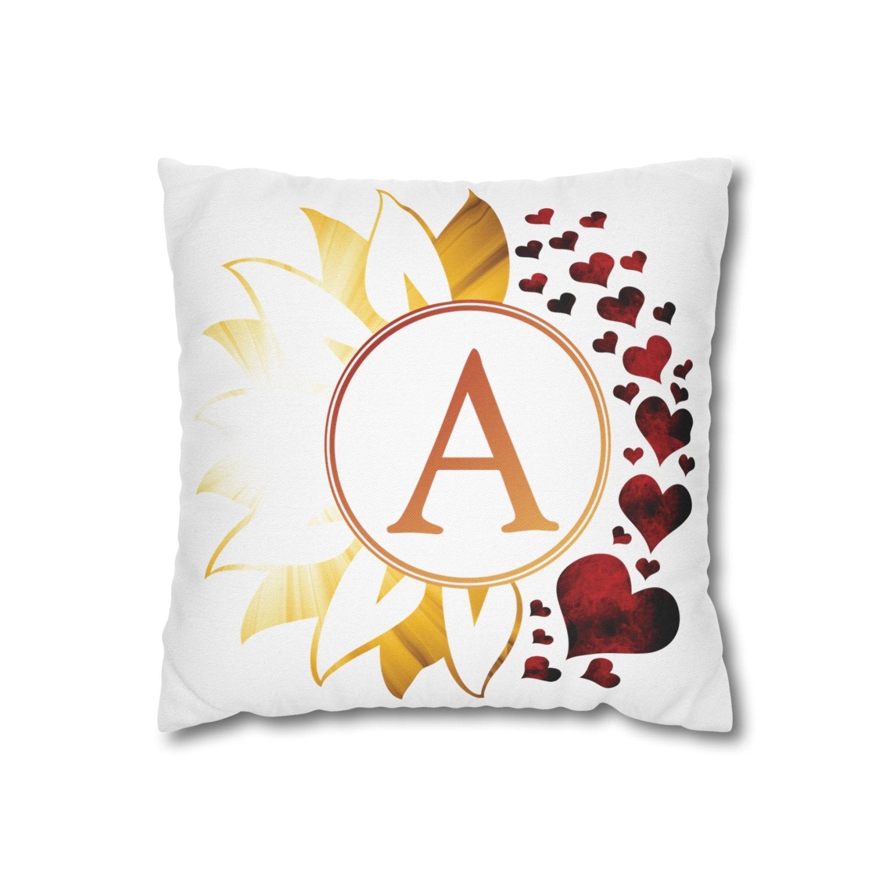 Sunflower & Hearts Monogram Throw Pillow Cover, Throw Pillow Case, Qty 1, (Sunray-A) - Janlyn's Crafts