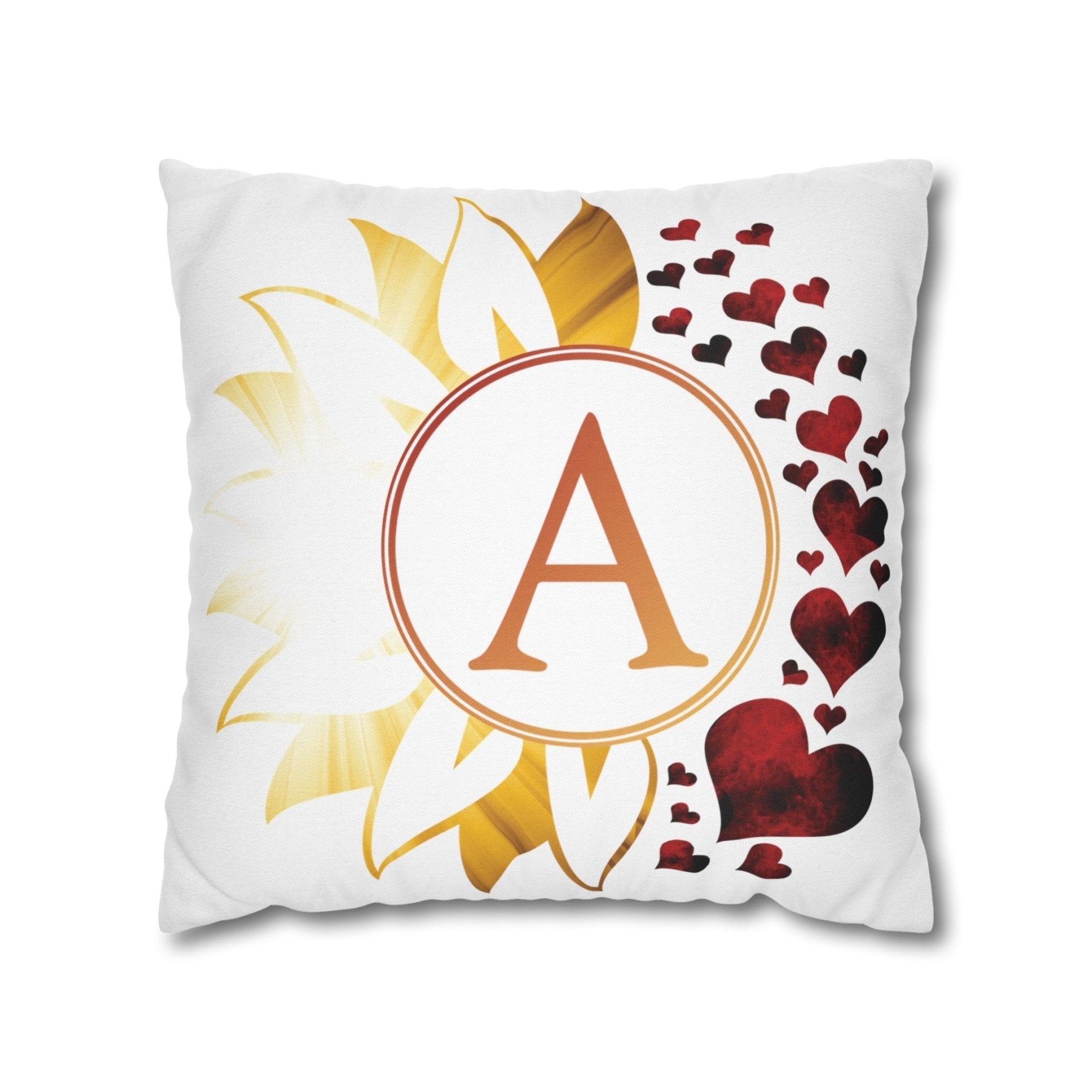 Sunflower & Hearts Monogram Throw Pillow Cover, Throw Pillow Case, Qty 1, (Sunray-A) - Janlyn's Crafts