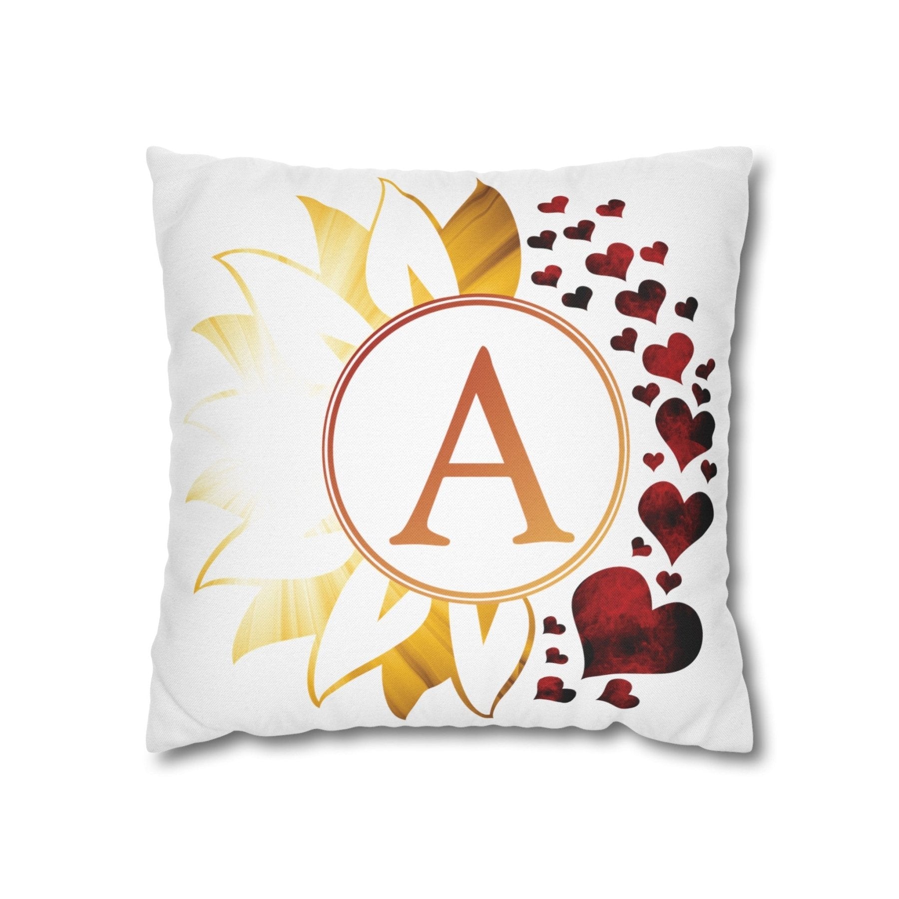 Sunflower & Hearts Monogram Throw Pillow Cover, Throw Pillow Case, Qty 1, (Sunray-A) - Janlyn's Crafts