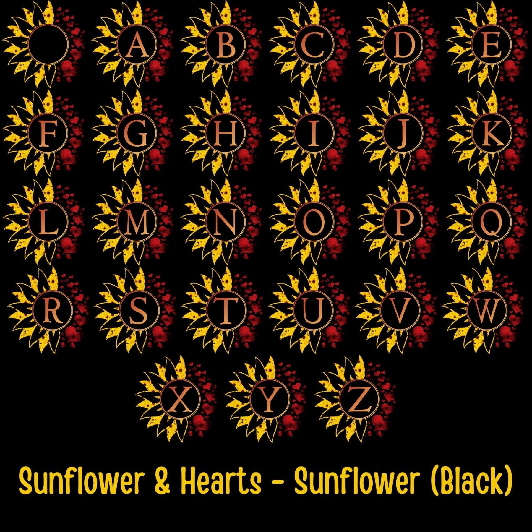 Sunflower & Hearts Outdoor Pillow, Monogram, Black Pillow, Qty 1 (Sunflower) - Janlyn's Crafts