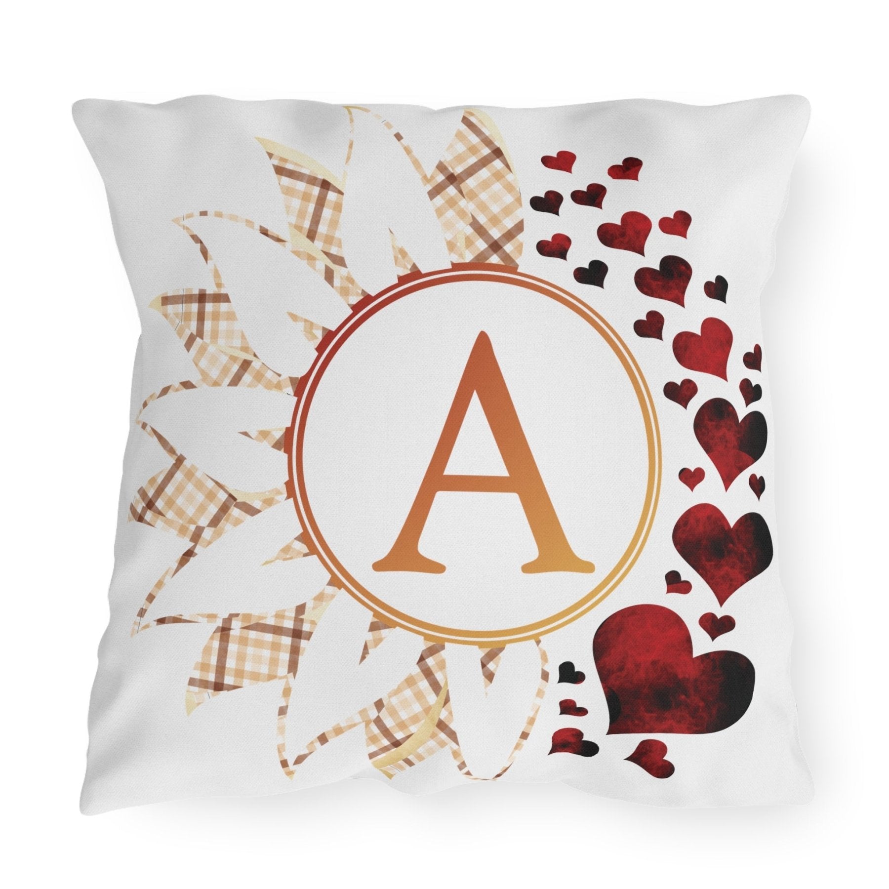 Sunflower & Hearts Outdoor Pillow, Monogram, Qty 1 (Plaid-A) - Janlyn's Crafts