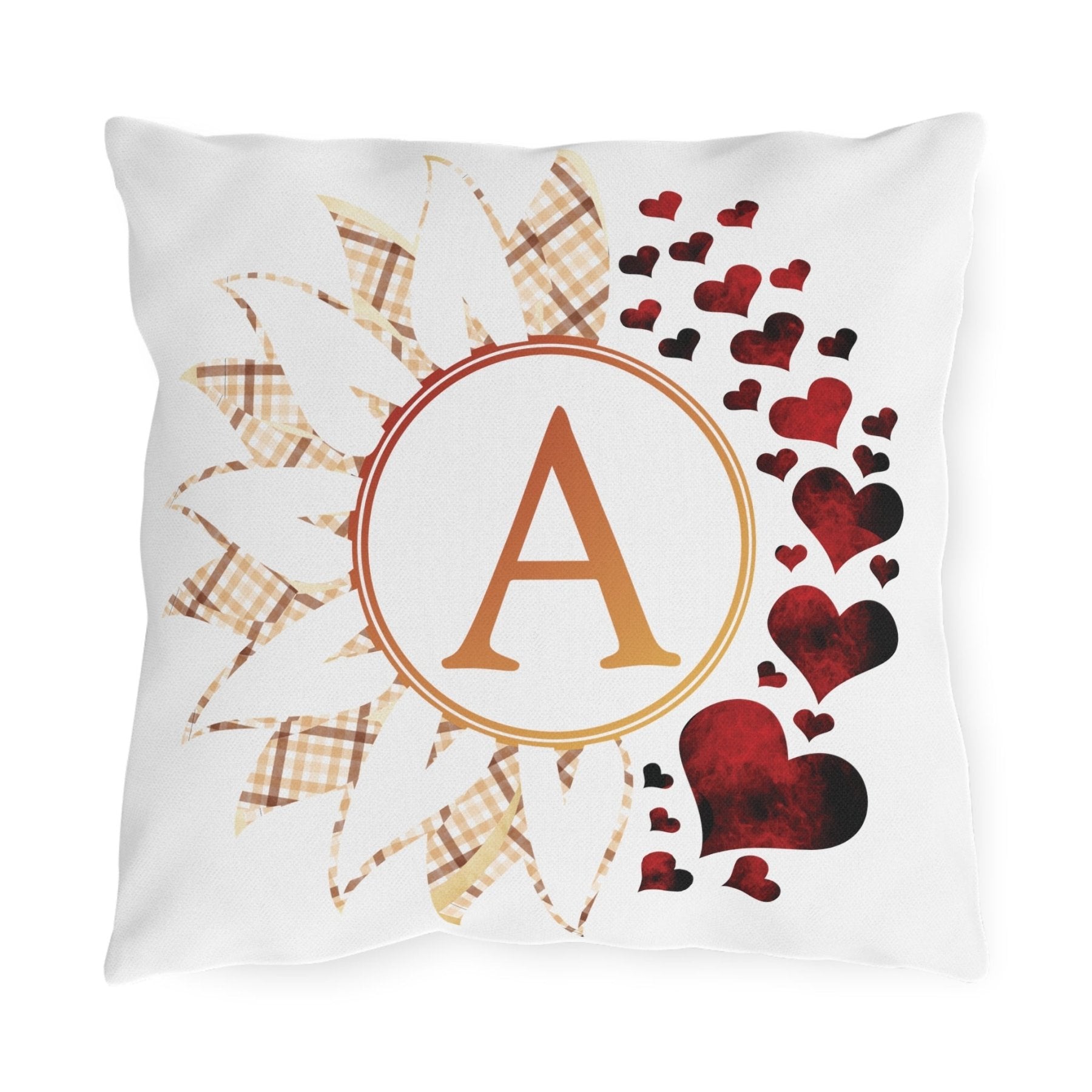 Sunflower & Hearts Outdoor Pillow, Monogram, Qty 1 (Plaid-A) - Janlyn's Crafts