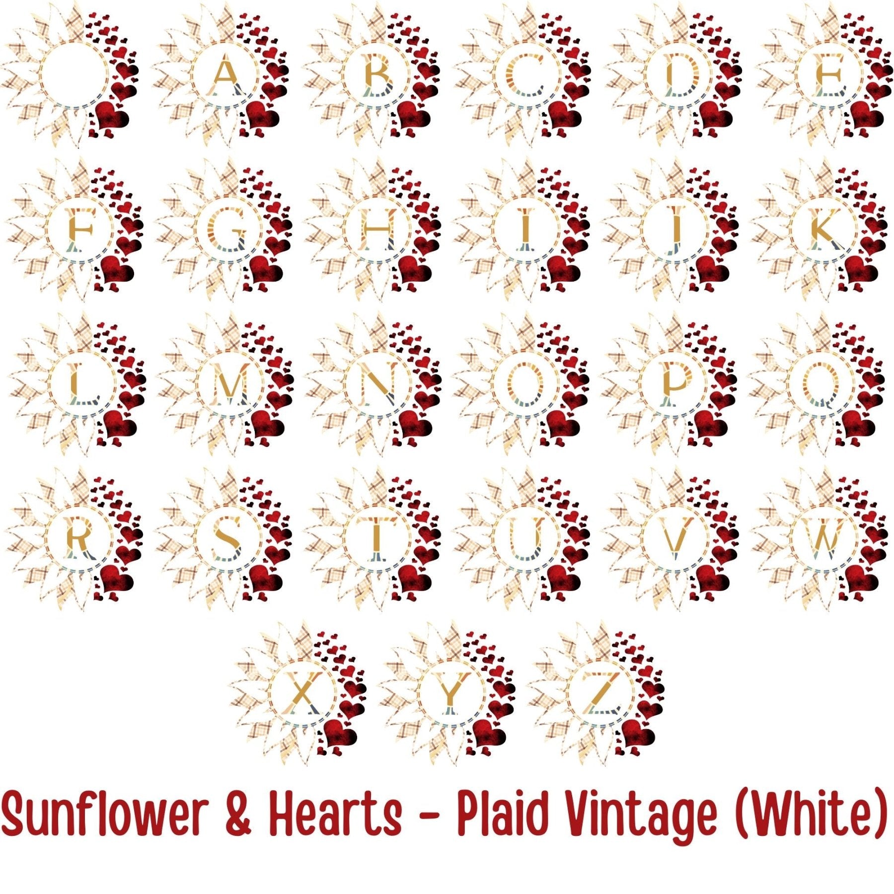 Sunflower & Hearts Outdoor Pillow, Monogram, Qty 1 (Plaid Vintage) - Janlyn's Crafts