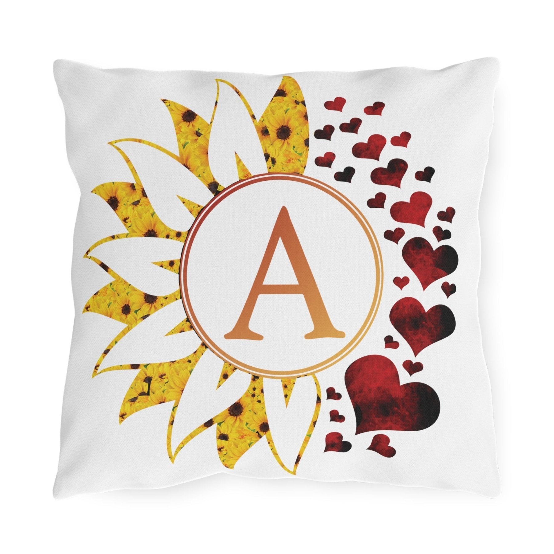 Sunflower & Hearts Outdoor Pillow, Monogram, Qty 1 (Sunflower-A) - Janlyn's Crafts