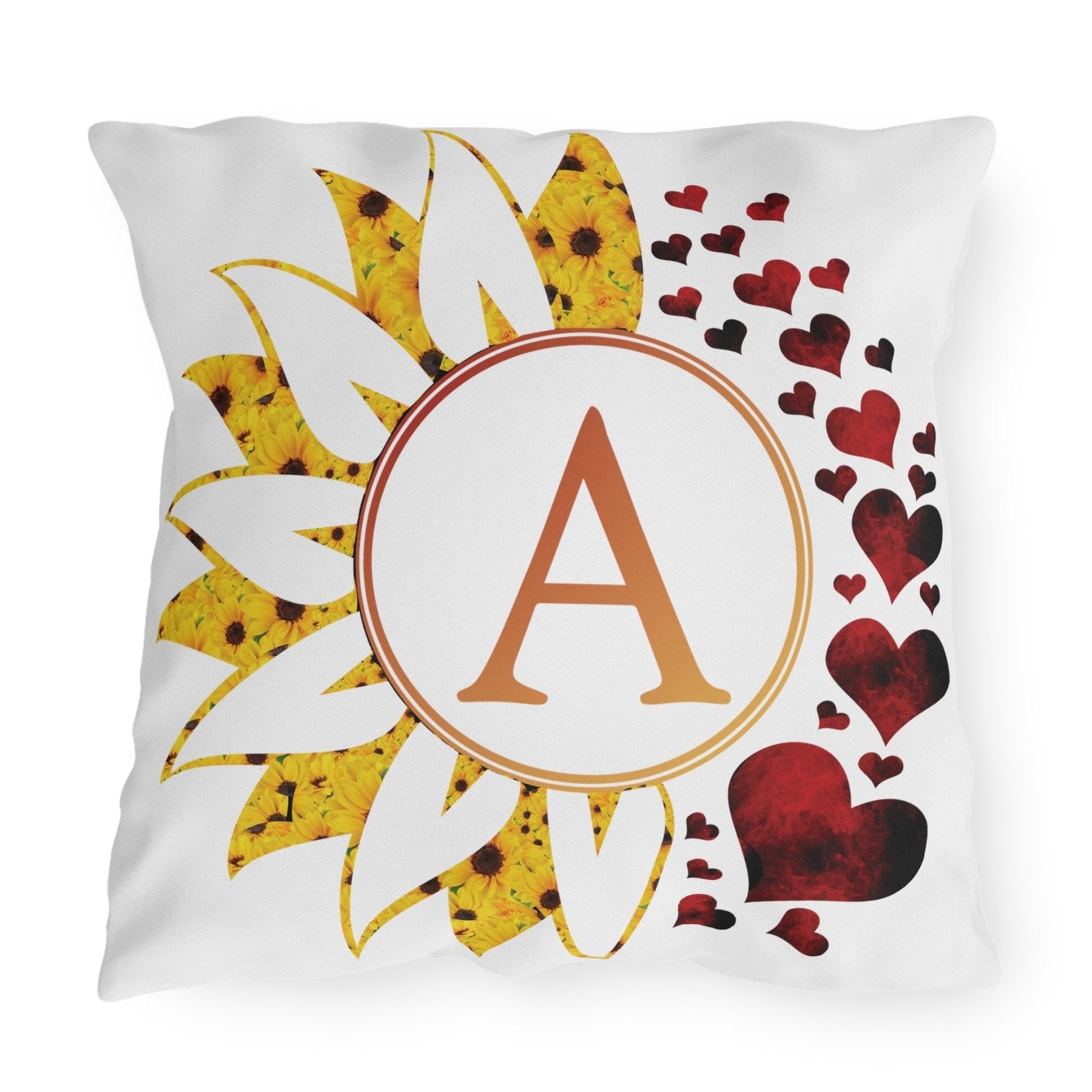 Sunflower & Hearts Outdoor Pillow, Monogram, Qty 1 (Sunflower-A) - Janlyn's Crafts