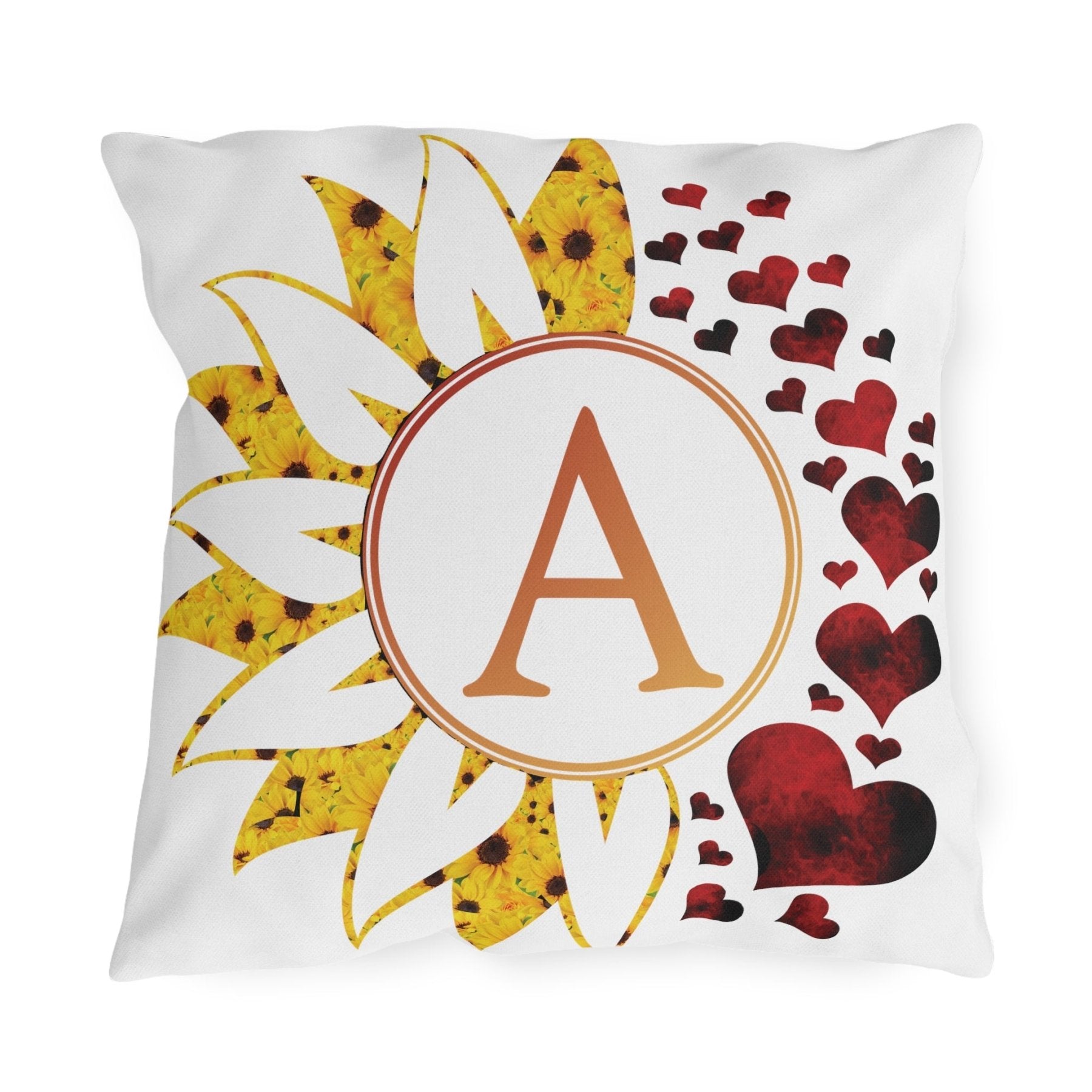 Sunflower & Hearts Outdoor Pillow, Monogram, Qty 1 (Sunflower-A) - Janlyn's Crafts