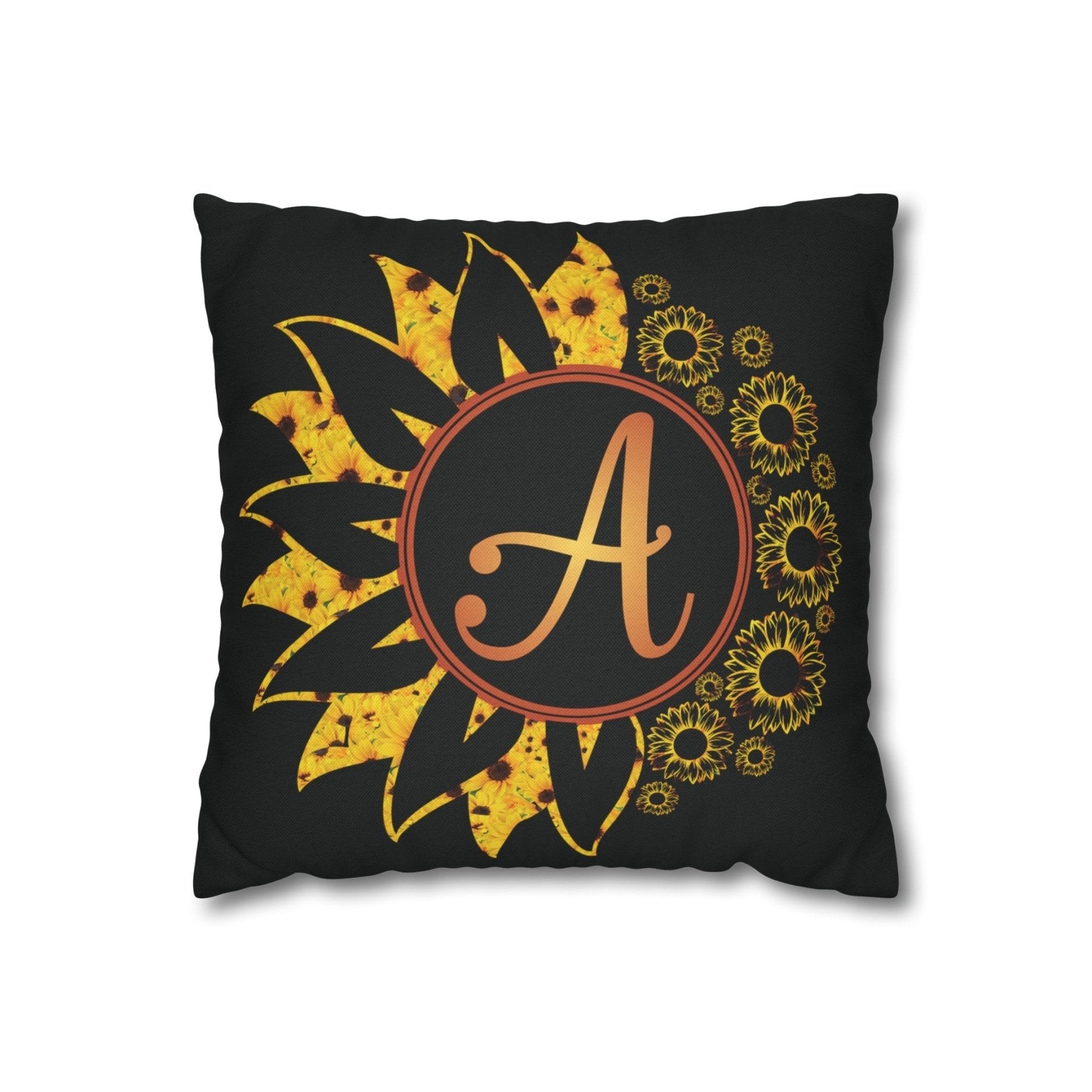 Sunflower Monogram Throw Pillow Cover, Throw Pillow Case, Black Case, Qty 1, (Sunflowers Yellow-A) - Janlyn's Crafts