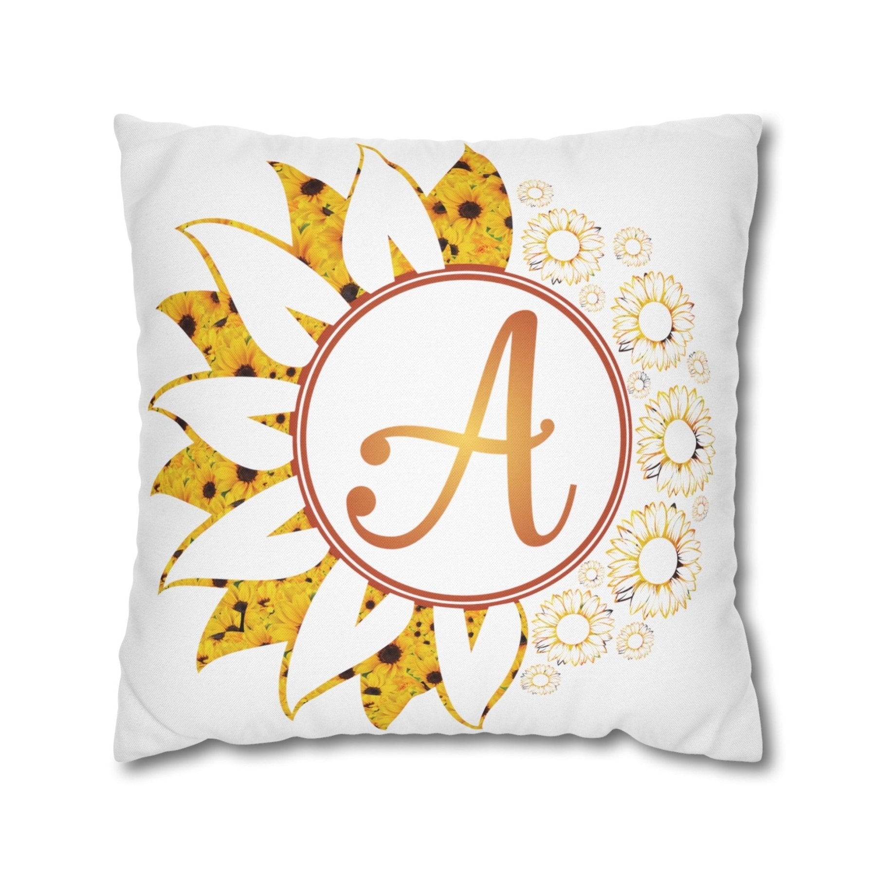 Sunflower Monogram Throw Pillow Cover, Throw Pillow Case, Qty 1, (Sunflowers Yellow-A) - Janlyn's Crafts