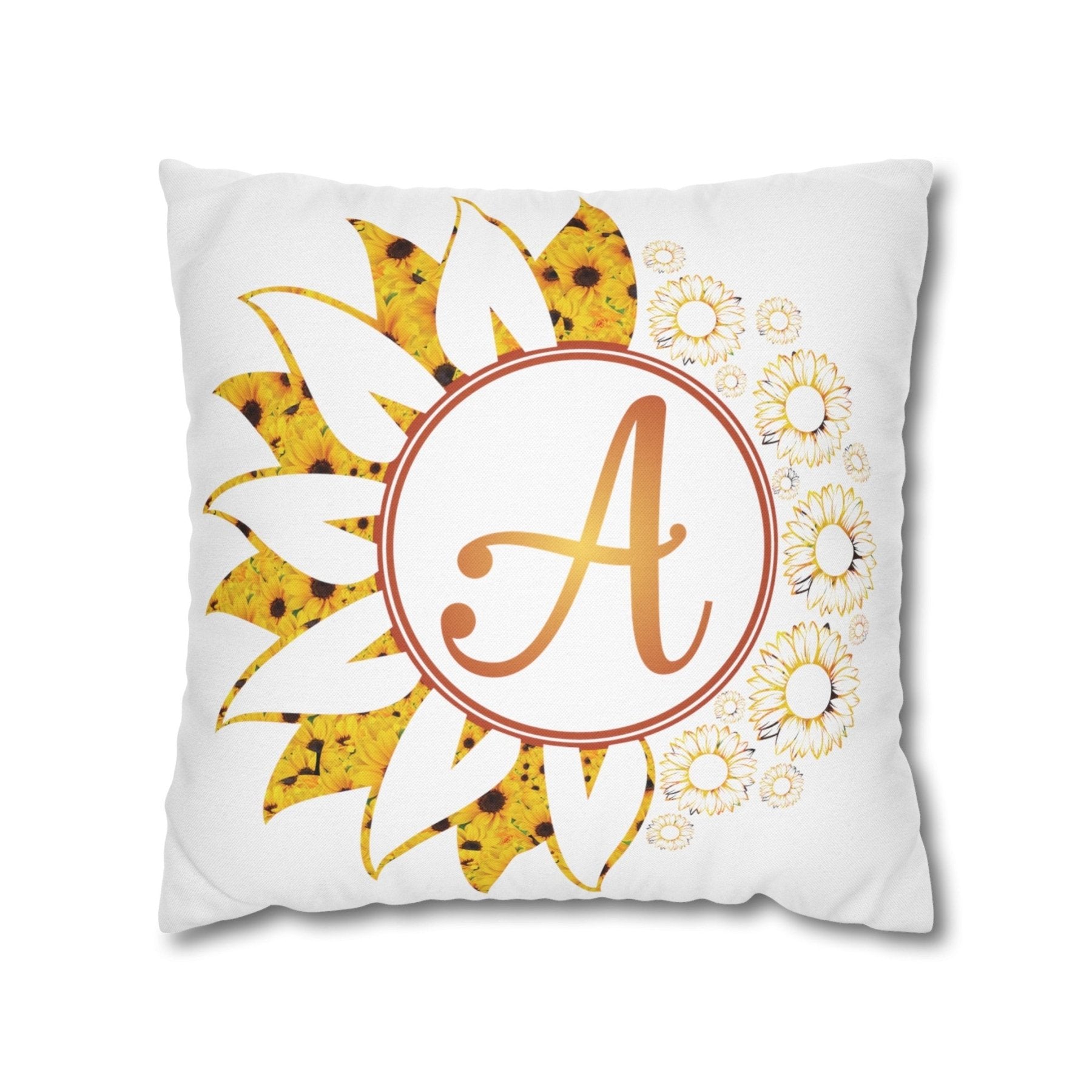 Sunflower Monogram Throw Pillow Cover, Throw Pillow Case, Qty 1, (Sunflowers Yellow-A) - Janlyn's Crafts