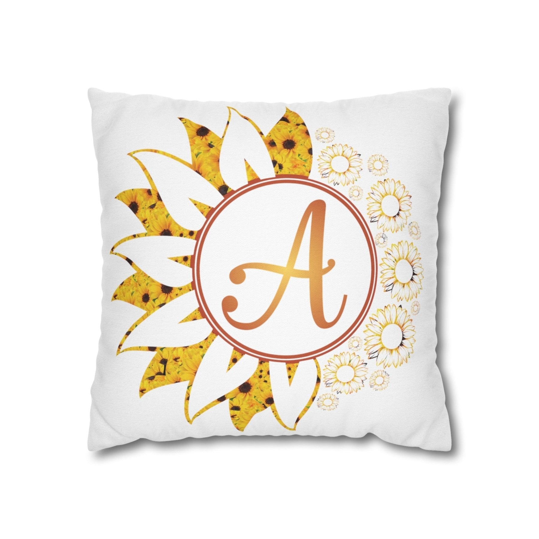 Sunflower Monogram Throw Pillow Cover, Throw Pillow Case, Qty 1, (Sunflowers Yellow-A) - Janlyn's Crafts