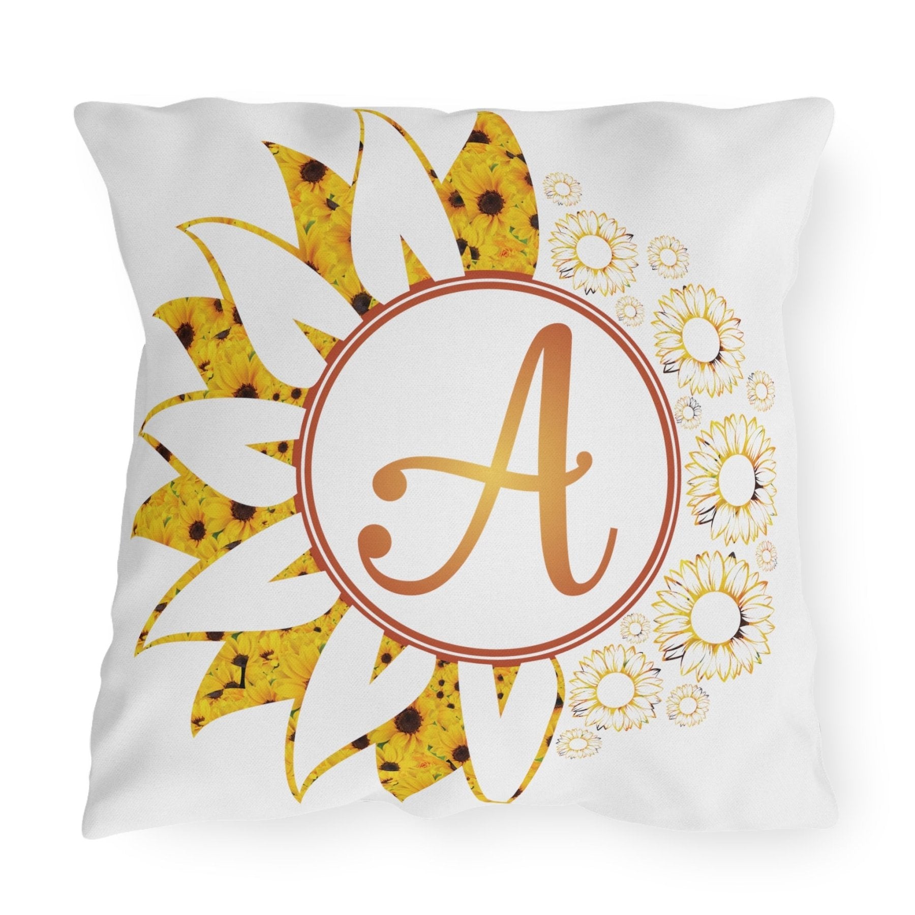 Sunflowers Outdoor Pillow, Monogram, Qty 1 (Sunflowers Yellow-A) - Janlyn's Crafts