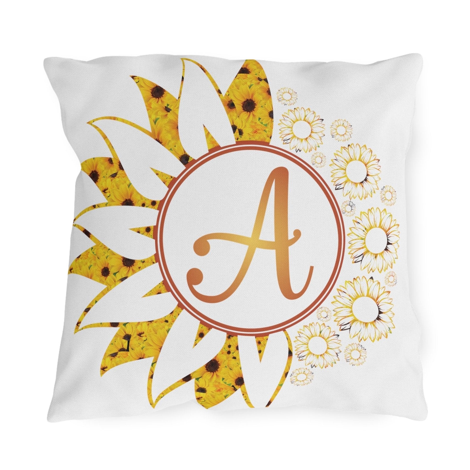 Sunflowers Outdoor Pillow, Monogram, Qty 1 (Sunflowers Yellow-A) - Janlyn's Crafts