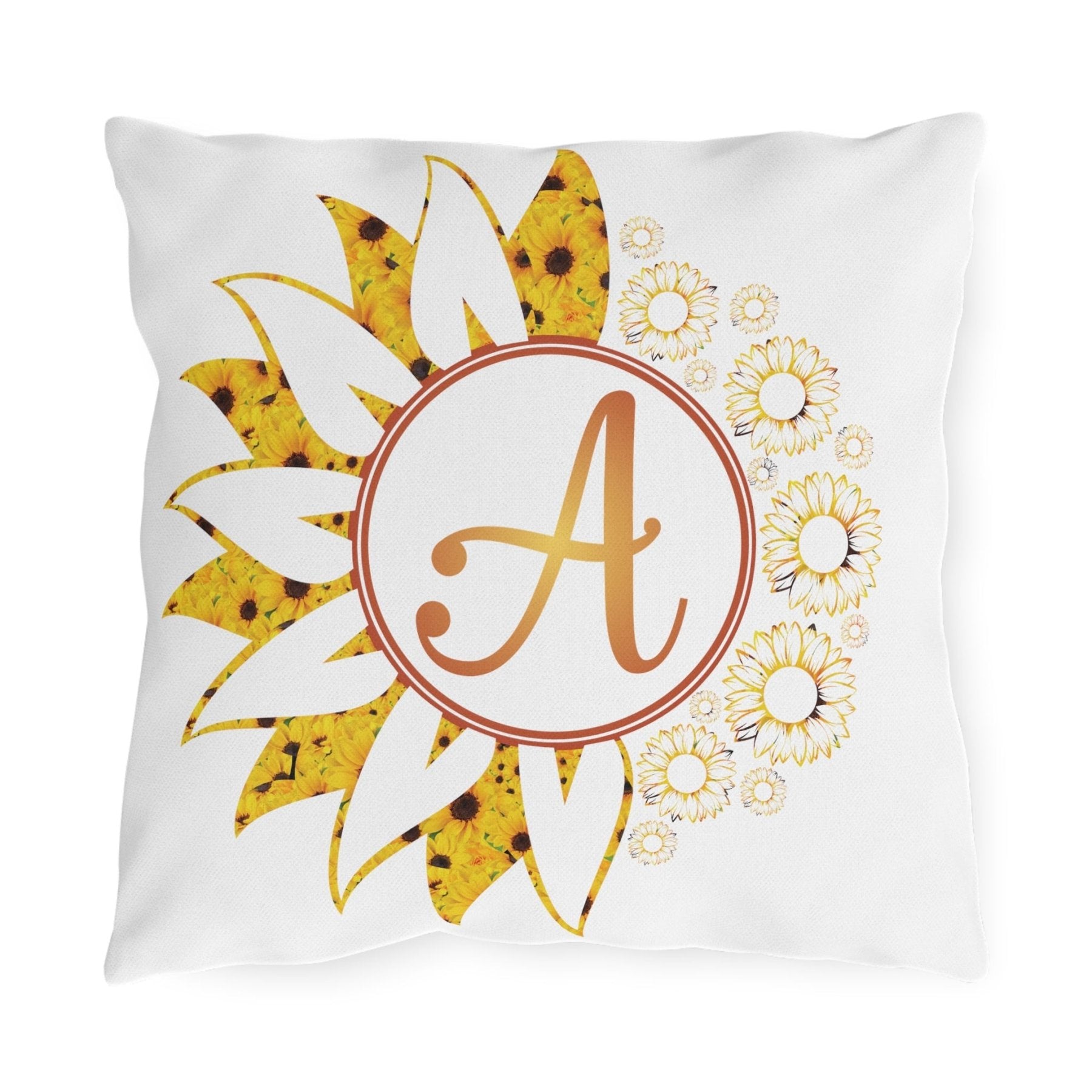 Sunflowers Outdoor Pillow, Monogram, Qty 1 (Sunflowers Yellow-A) - Janlyn's Crafts