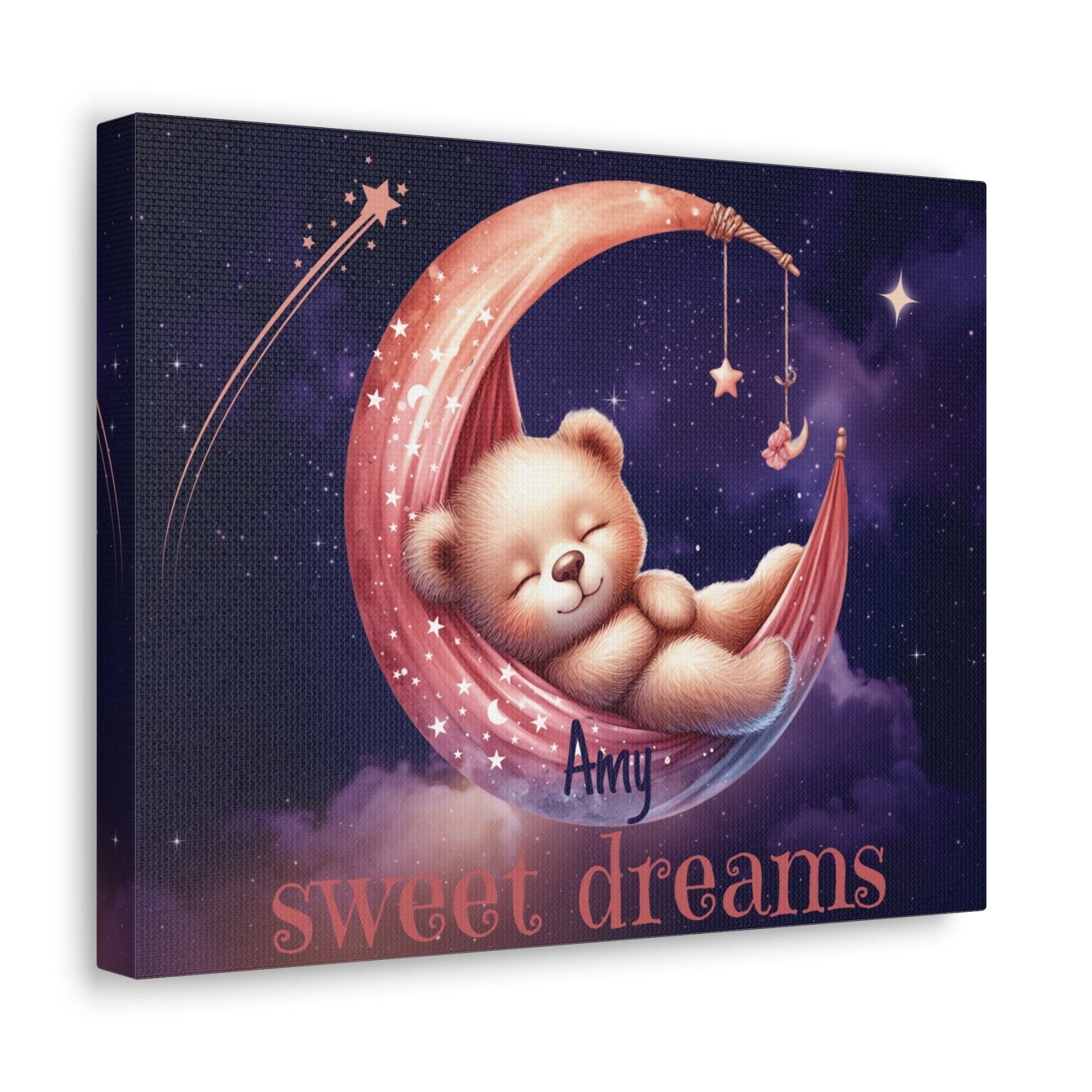 Sweet Dreams, Personalized Sleeping Bear on Moon, Pink - Janlyn's Crafts