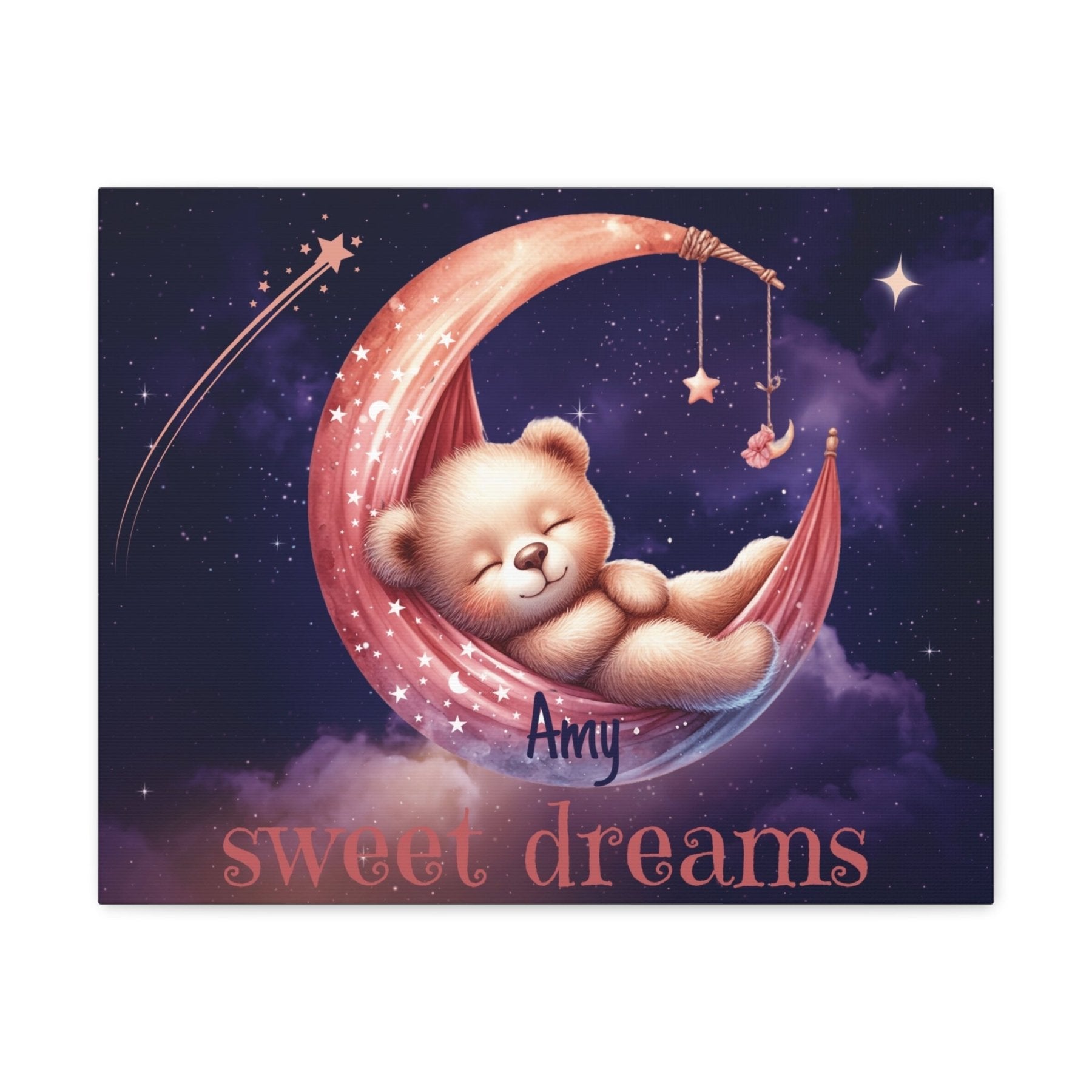 Sweet Dreams, Personalized Sleeping Bear on Moon, Pink - Janlyn's Crafts