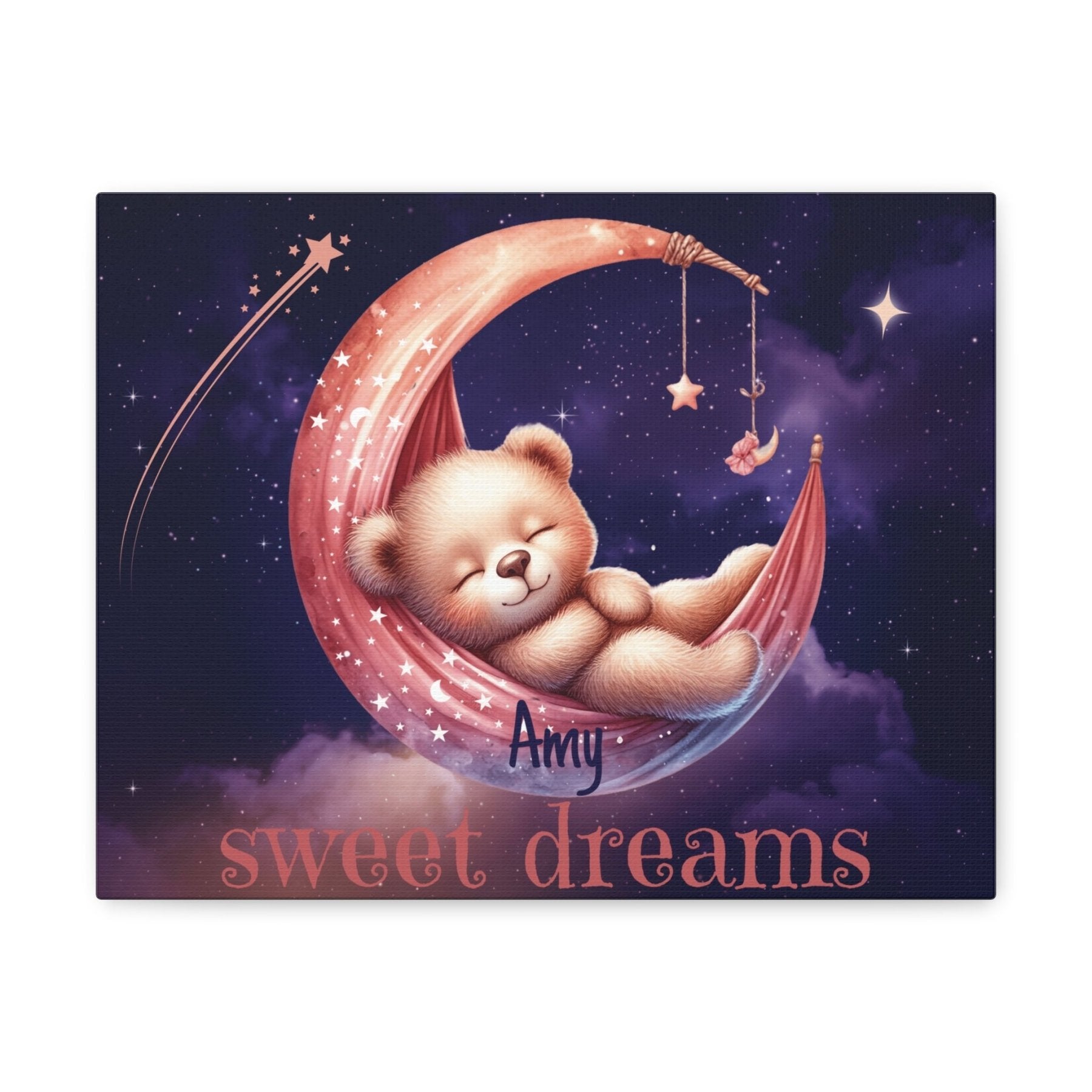 Sweet Dreams, Personalized Sleeping Bear on Moon, Pink - Janlyn's Crafts