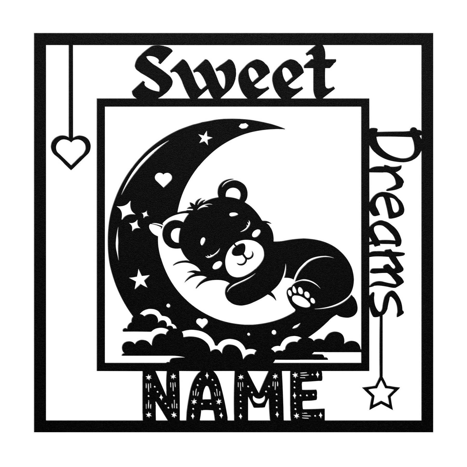 Sweet Dreams, Personalized, Sleeping Bear on Moon, Square Metal Sign - Janlyn's Crafts