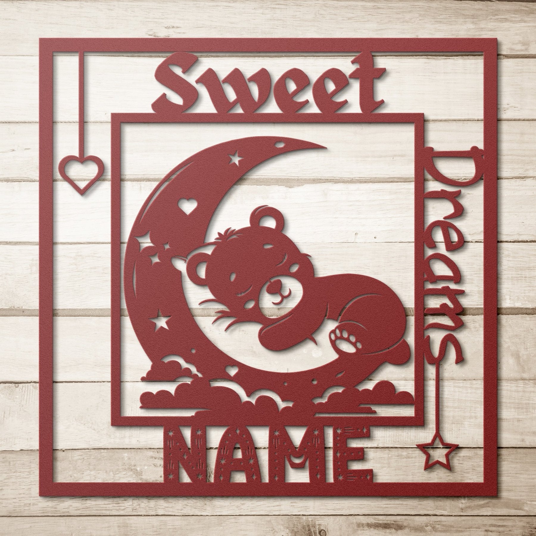 Sweet Dreams, Personalized, Sleeping Bear on Moon, Square Metal Sign - Janlyn's Crafts