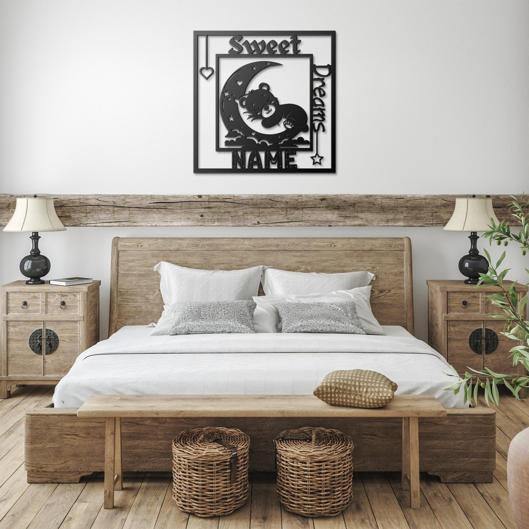 Sweet Dreams, Personalized, Sleeping Bear on Moon, Square Metal Sign - Janlyn's Crafts