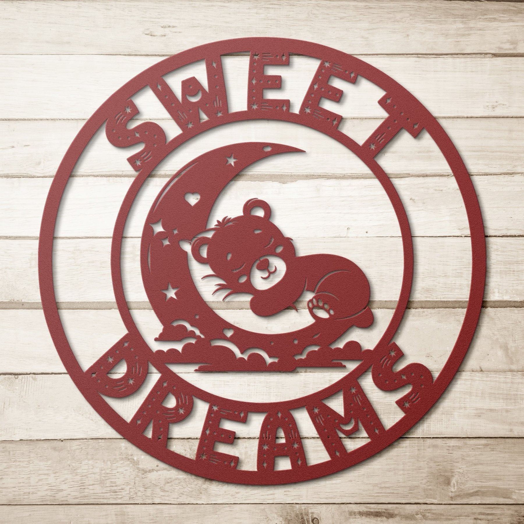 Sweet Dreams, Sleeping Bear on Moon, Round Metal Sign - Janlyn's Crafts