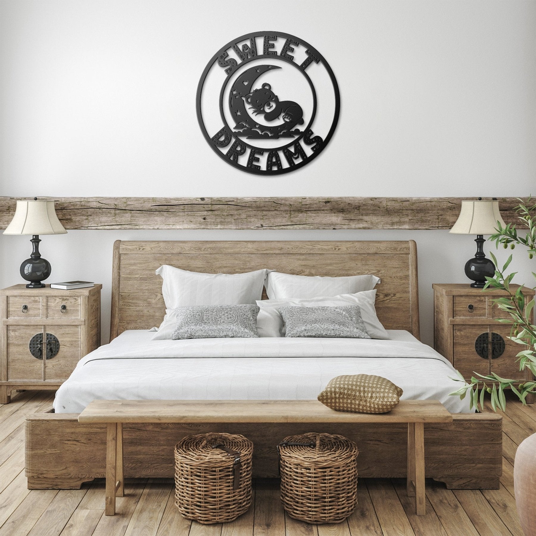 Sweet Dreams, Sleeping Bear on Moon, Round Metal Sign - Janlyn's Crafts