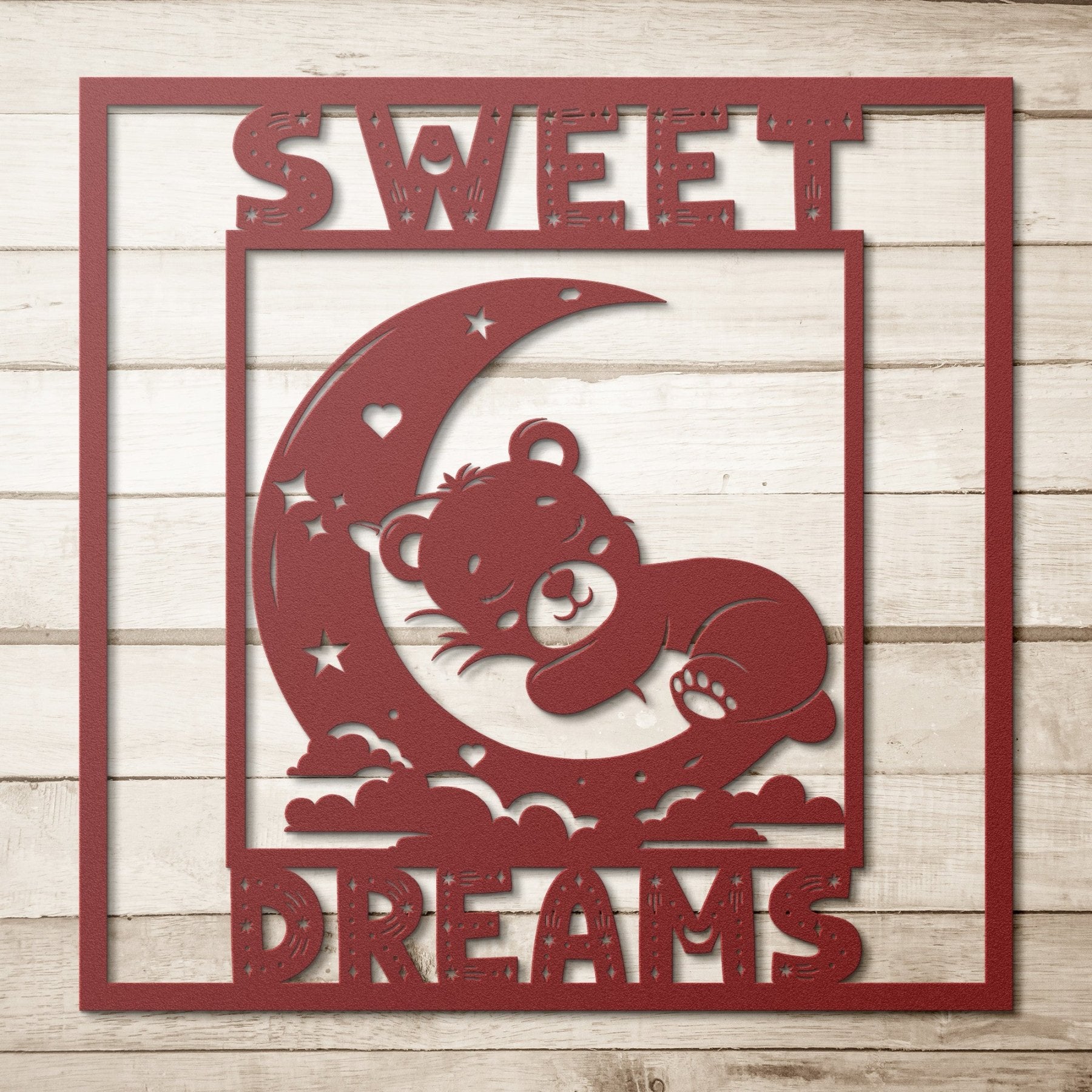 Sweet Dreams, Sleeping Bear on Moon, Square Metal Sign - Janlyn's Crafts