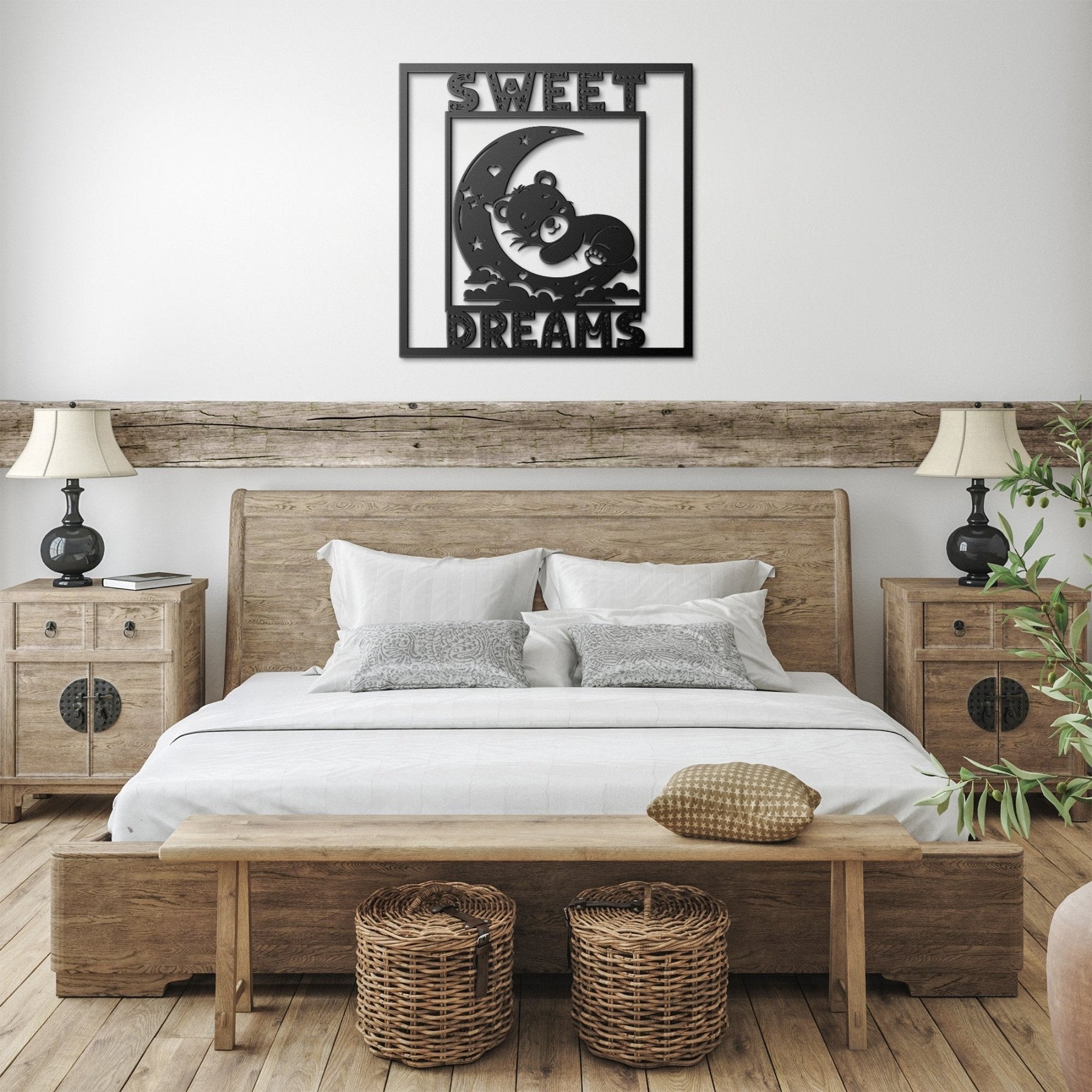 Sweet Dreams, Sleeping Bear on Moon, Square Metal Sign - Janlyn's Crafts