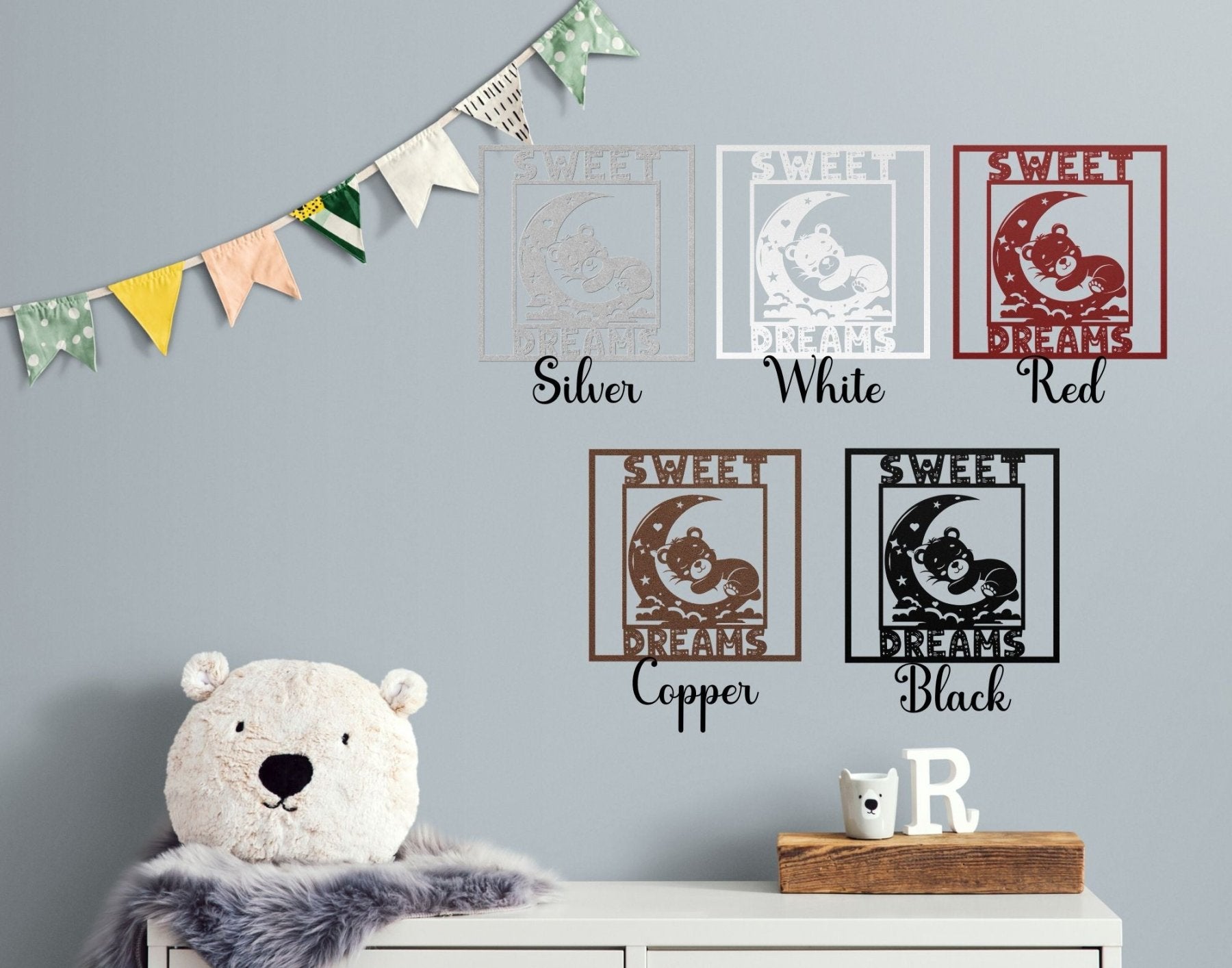 Sweet Dreams, Sleeping Bear on Moon, Square Metal Sign - Janlyn's Crafts