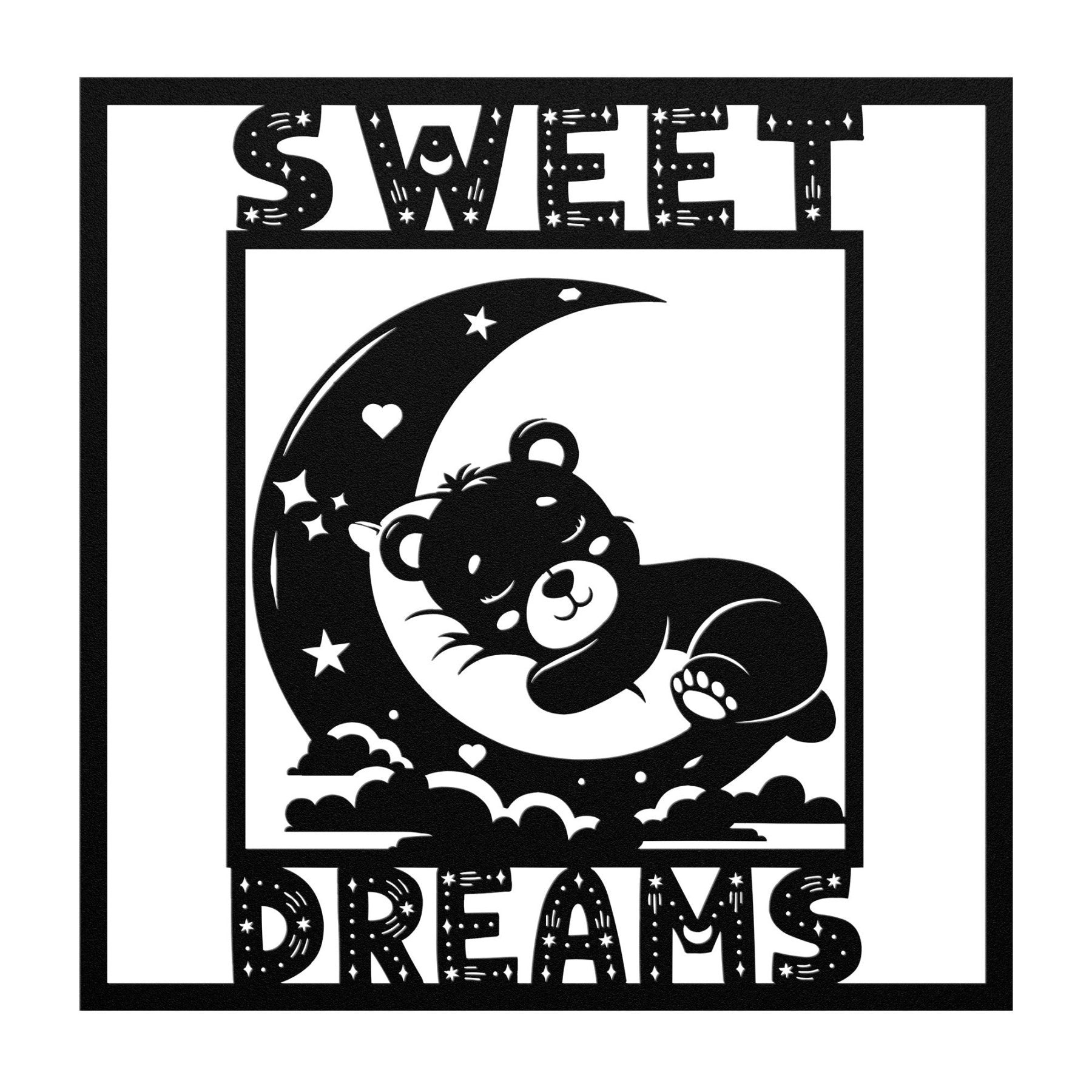 Sweet Dreams, Sleeping Bear on Moon, Square Metal Sign - Janlyn's Crafts