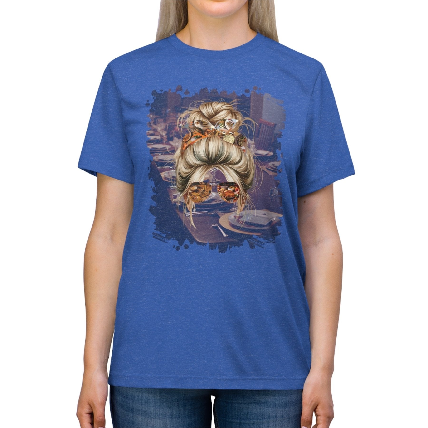 Table Setting, Blond Hair Messy Bun, Unisex Triblend T - Shirt - Janlyn's Crafts