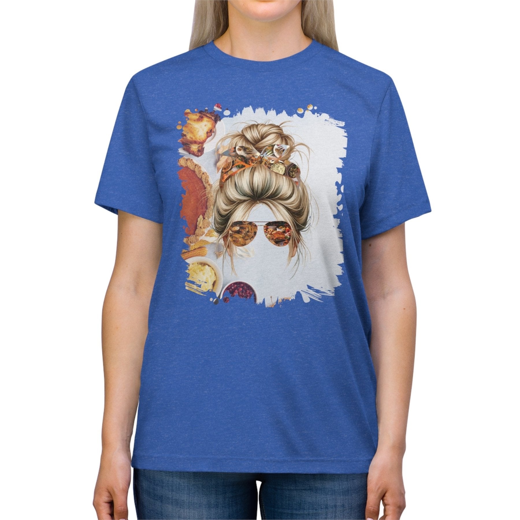 Thanksgiving Pie, Blond Hair Messy Bun, Unisex Triblend T - Shirt - Janlyn's Crafts