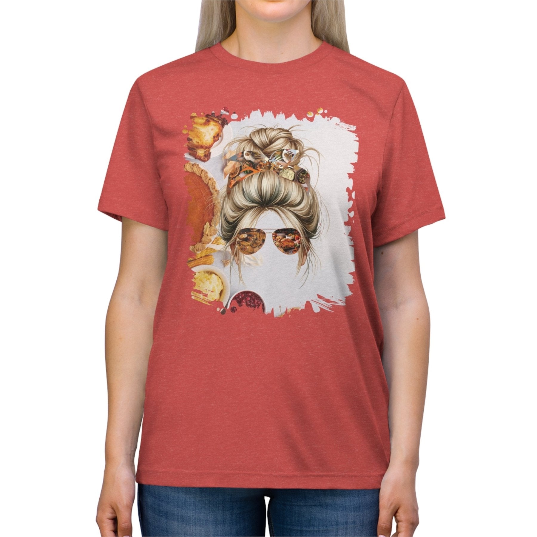 Thanksgiving Pie, Blond Hair Messy Bun, Unisex Triblend T - Shirt - Janlyn's Crafts