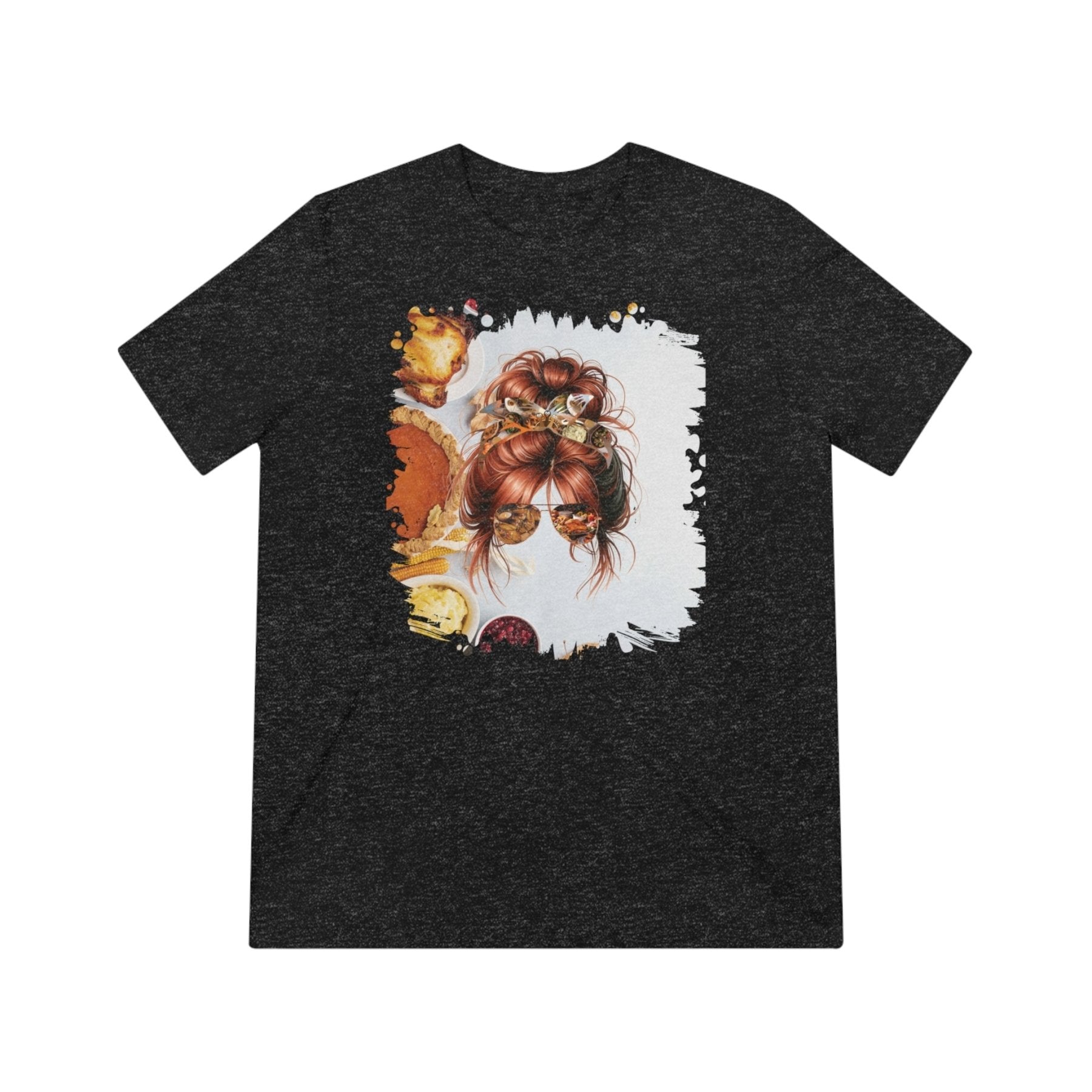 Thanksgiving Pie, Red Hair Messy Bun, Unisex Triblend T - Shirt - Janlyn's Crafts