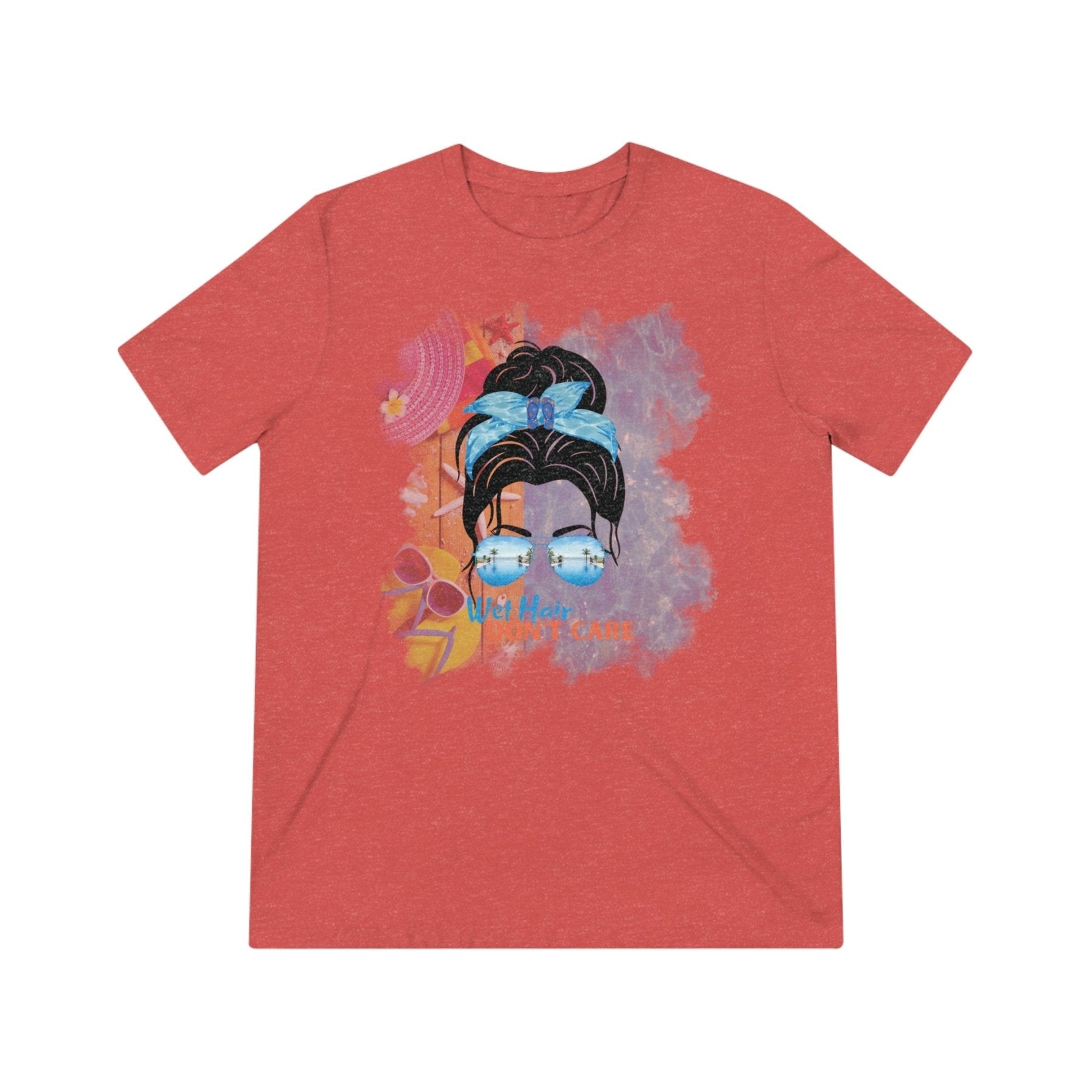 Wet Hair Don't Care, Black Hair Messy Bun, Pool Scene, Unisex Triblend T - Shirt - Janlyn's Crafts