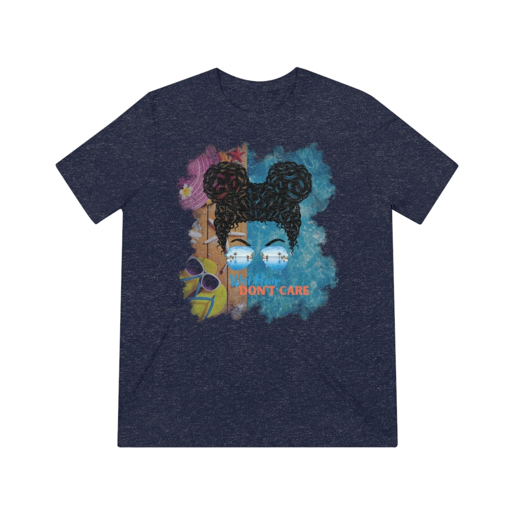 Wet Hair Don't Care, Black Hair Messy Bun, Pool Scene, Unisex Triblend T - Shirt - Janlyn's Crafts