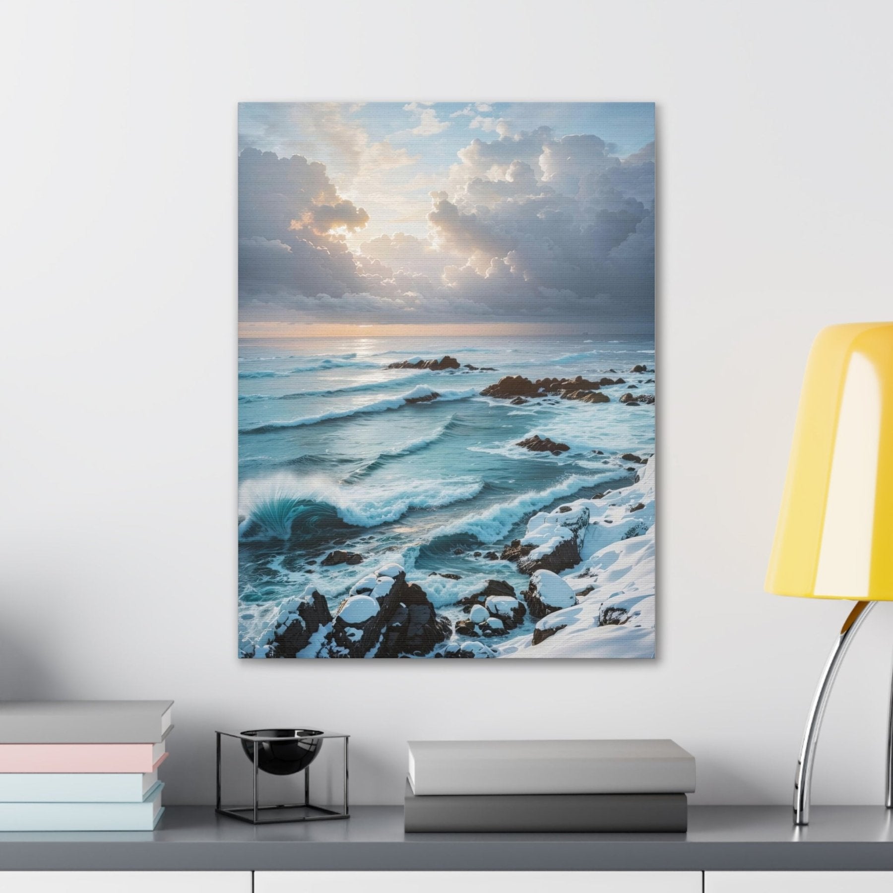 Winter Beach Landscape Canvas Print hung on a wall | Janlyn's Crafts